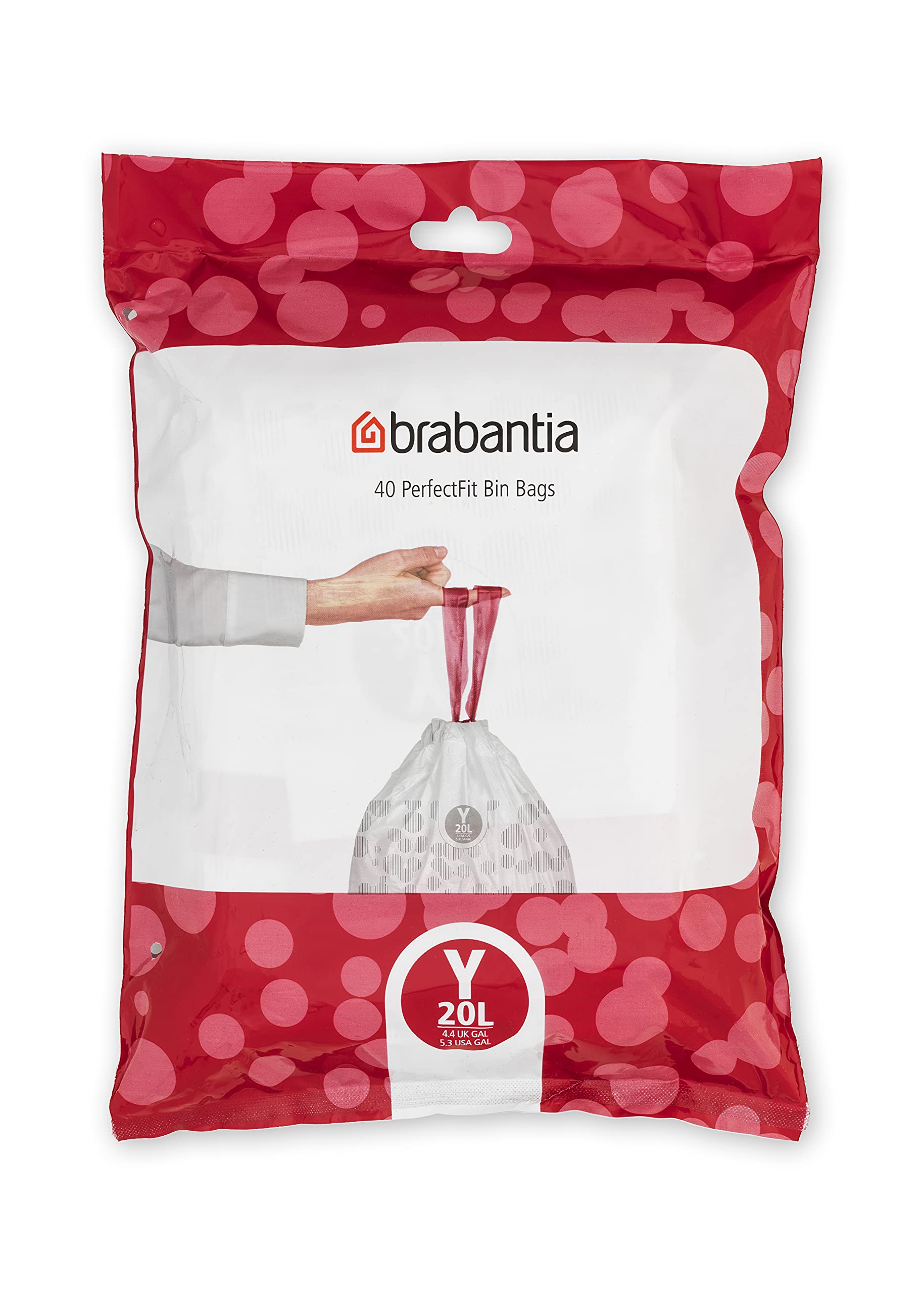 Brabantia PerfectFit Bin Liners - Size Y (20 Litre) | 40 Count | Tear-Resistant Plastic