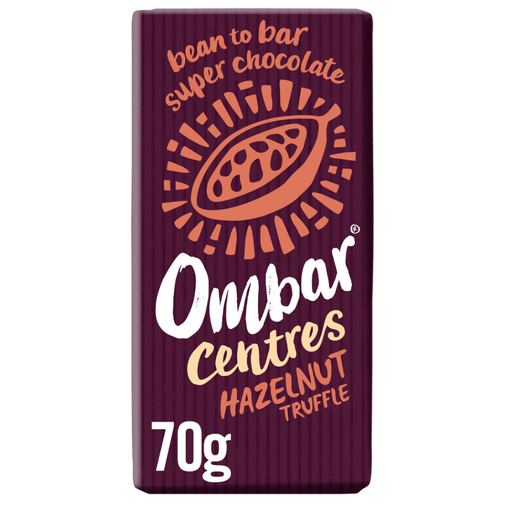 Ombar Centres Hazelnut Truffle Vegan Chocolate Bar - Organic, Fair Trade, Dairy & Gluten Free, 70g