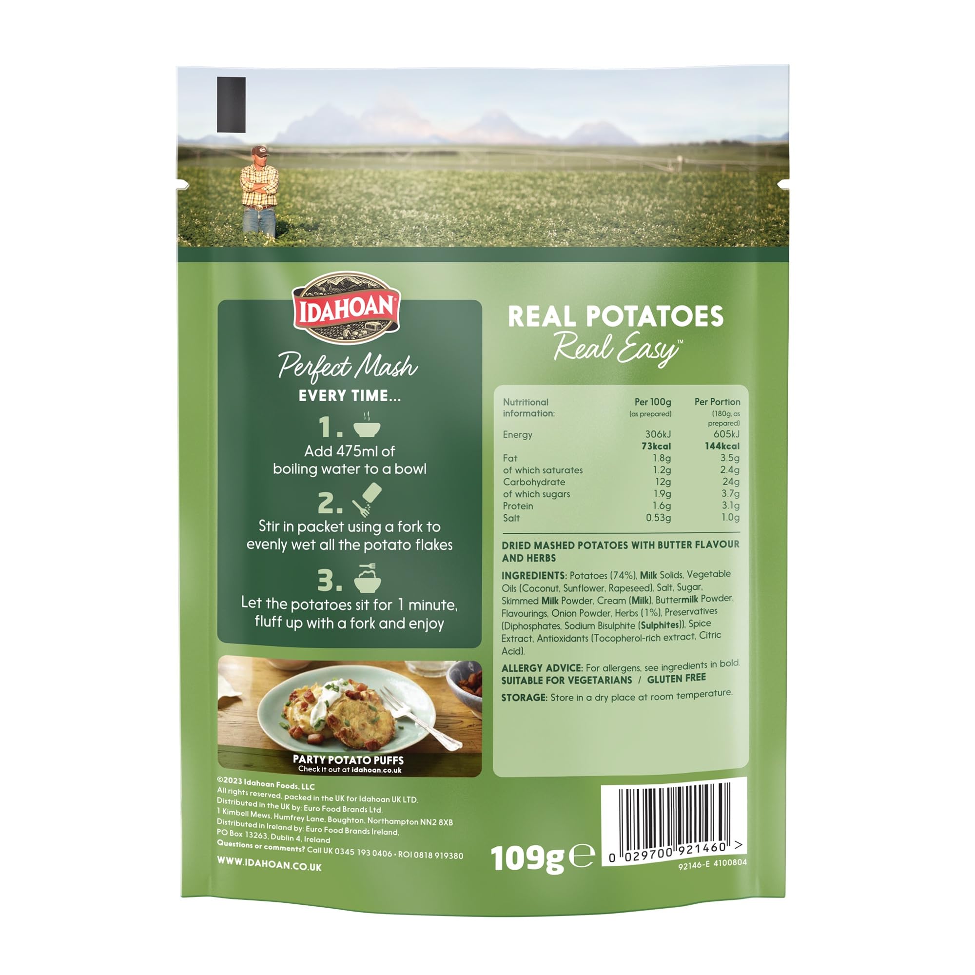 Idahoan Mashed Potato Butter & Herb Instant Mash Potatoes - 109g Pouch | Pack of 12 2