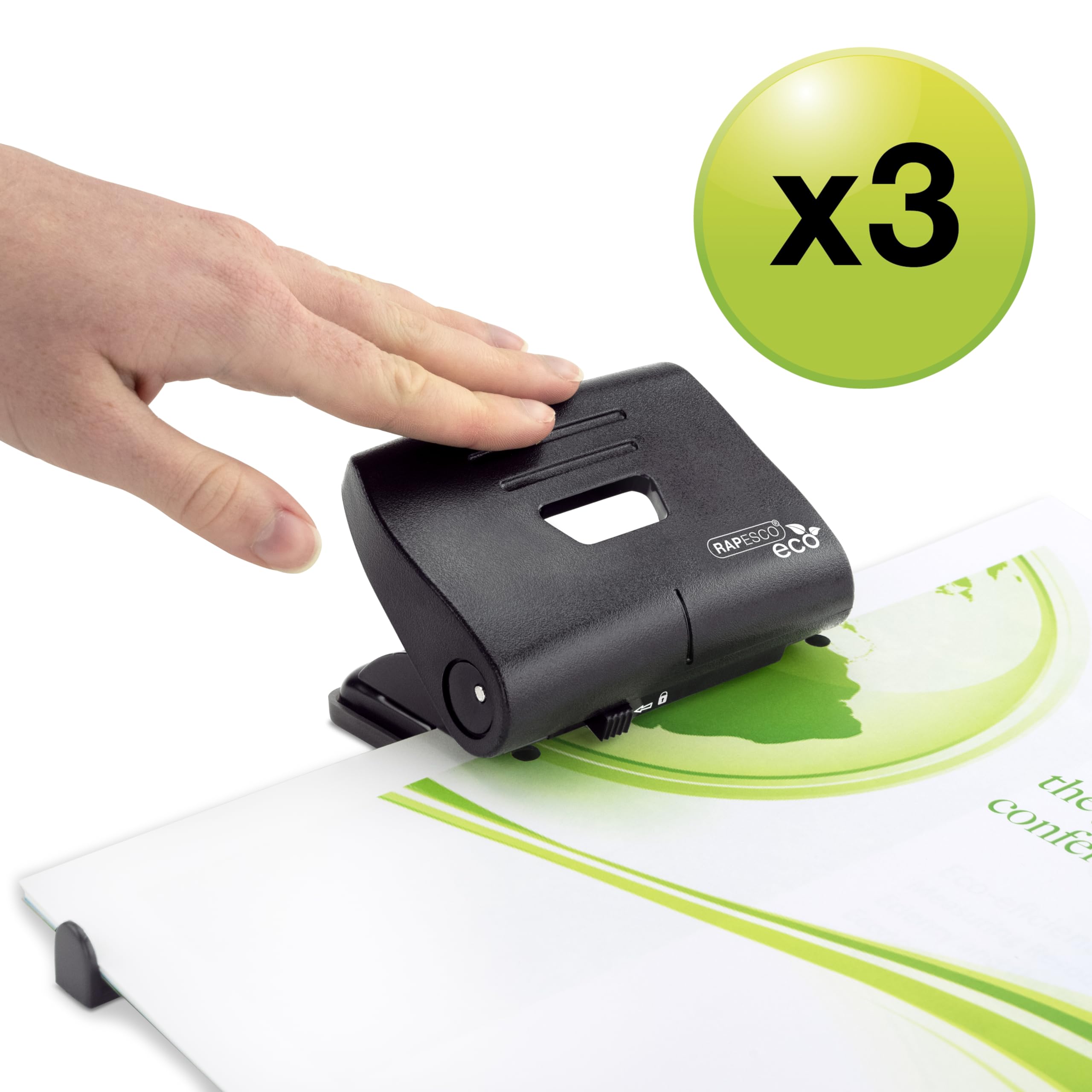 RAPESCO 1757 Business Pack ECO 2-Hole Punch - 22 Sheet Capacity | Black | Pack of 3 2