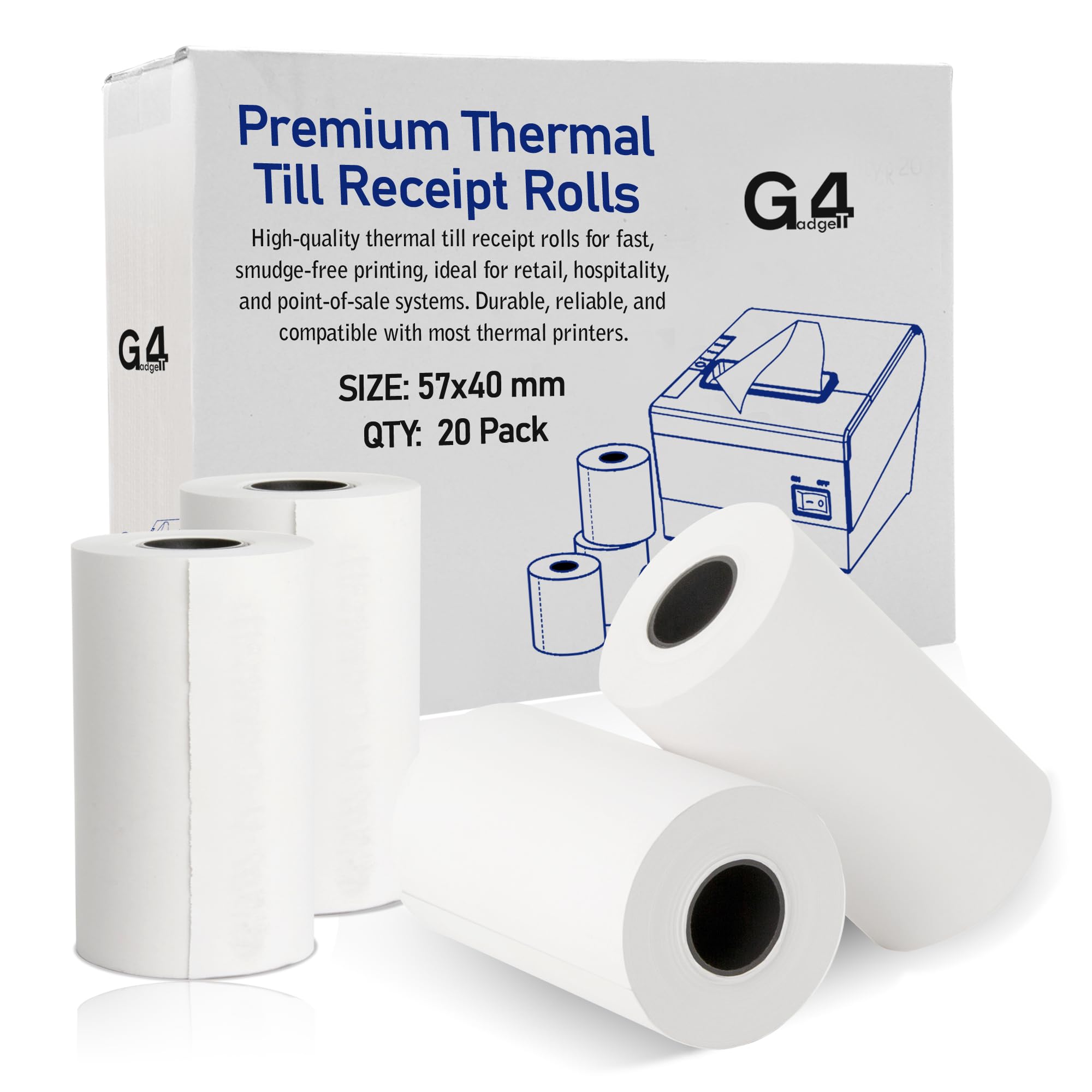 G4GADGET Thermal Paper Till Rolls - 20 Rolls, 57mm x 40m for Cash Registers & Credit Card Machines 1