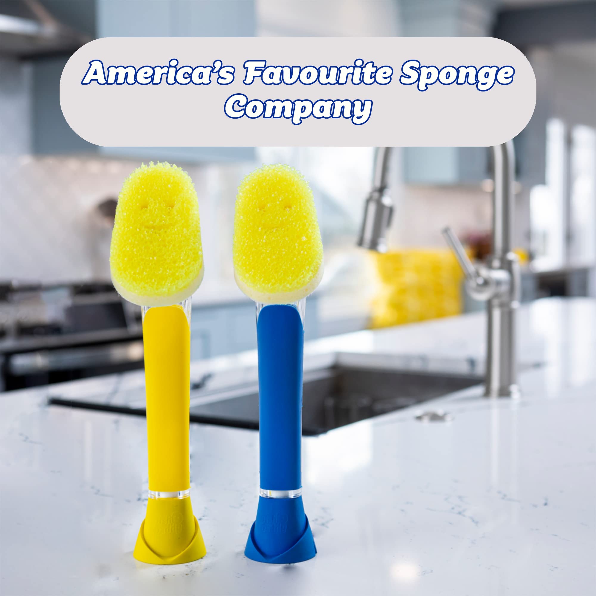 Scrub Daddy Dish Wand Scrubbing Brush with Handle - Soap Dispensing Dish Brush with Texture-Changing Sponge & Detachable Head, Yellow