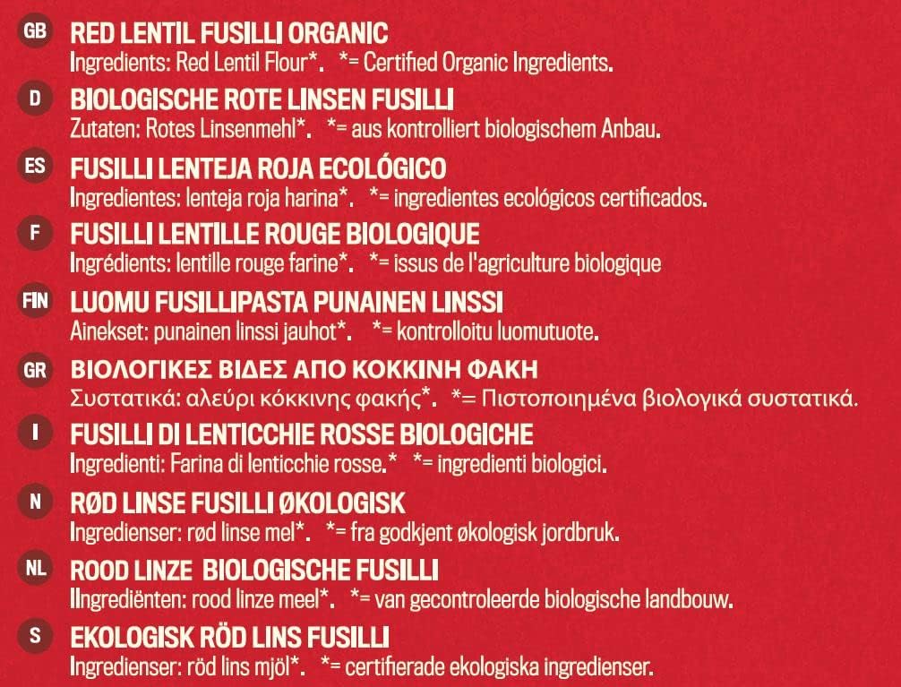 Profusion Organic Red Lentil Fusilli 250g