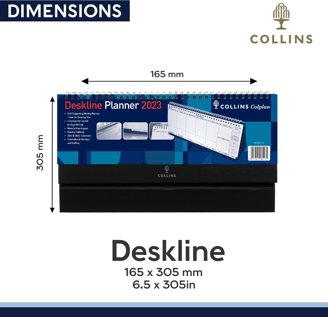 Collins Colplan Deskline Week to View CDL1 2023 Diary - A5 Size, Lay Flat Design, Monthly Tabs, International Holidays