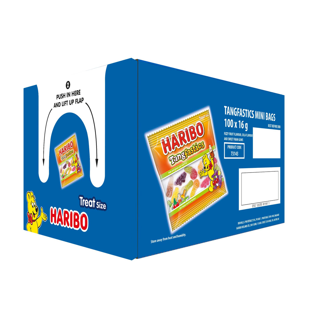 HARIBO Tangfastics Sour and Fizzy Gummy Sweets Multipack – 100 x 16g Mini Bags