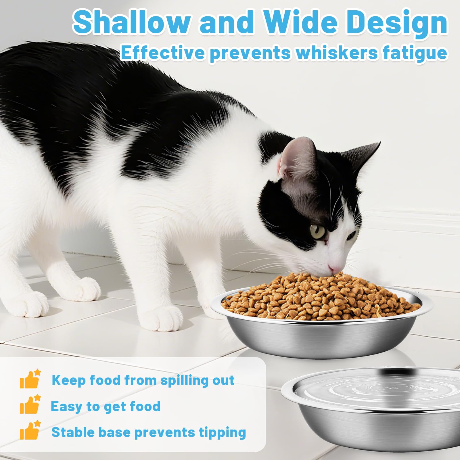 MOXYOY Stainless Steel Cat Food Bowls - 3 Pcs Set, 5.5in Diameter, Shallow Whisker-Friendly Design 7