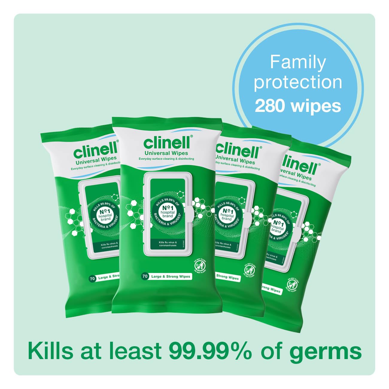 Clinell Universal Cleaning and Disinfecting Wipes - Kills 99.99% | 70 Count Wipes | Pack of 4