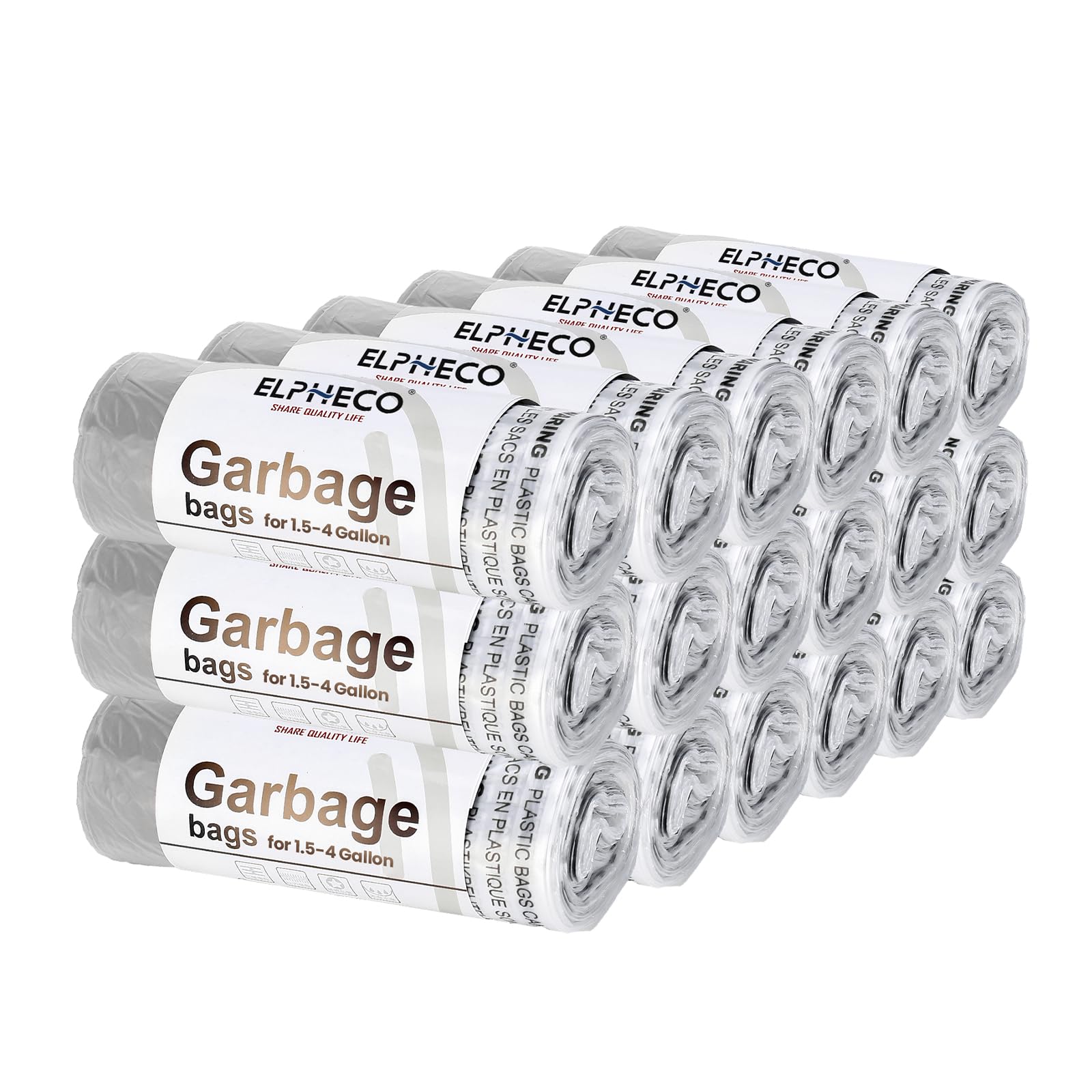 ELPHECO 180-Pack 15L Drawstring Bin Bags - Tear Resistant Trash Liners for Home, Bathroom, Kitchen & Office 1