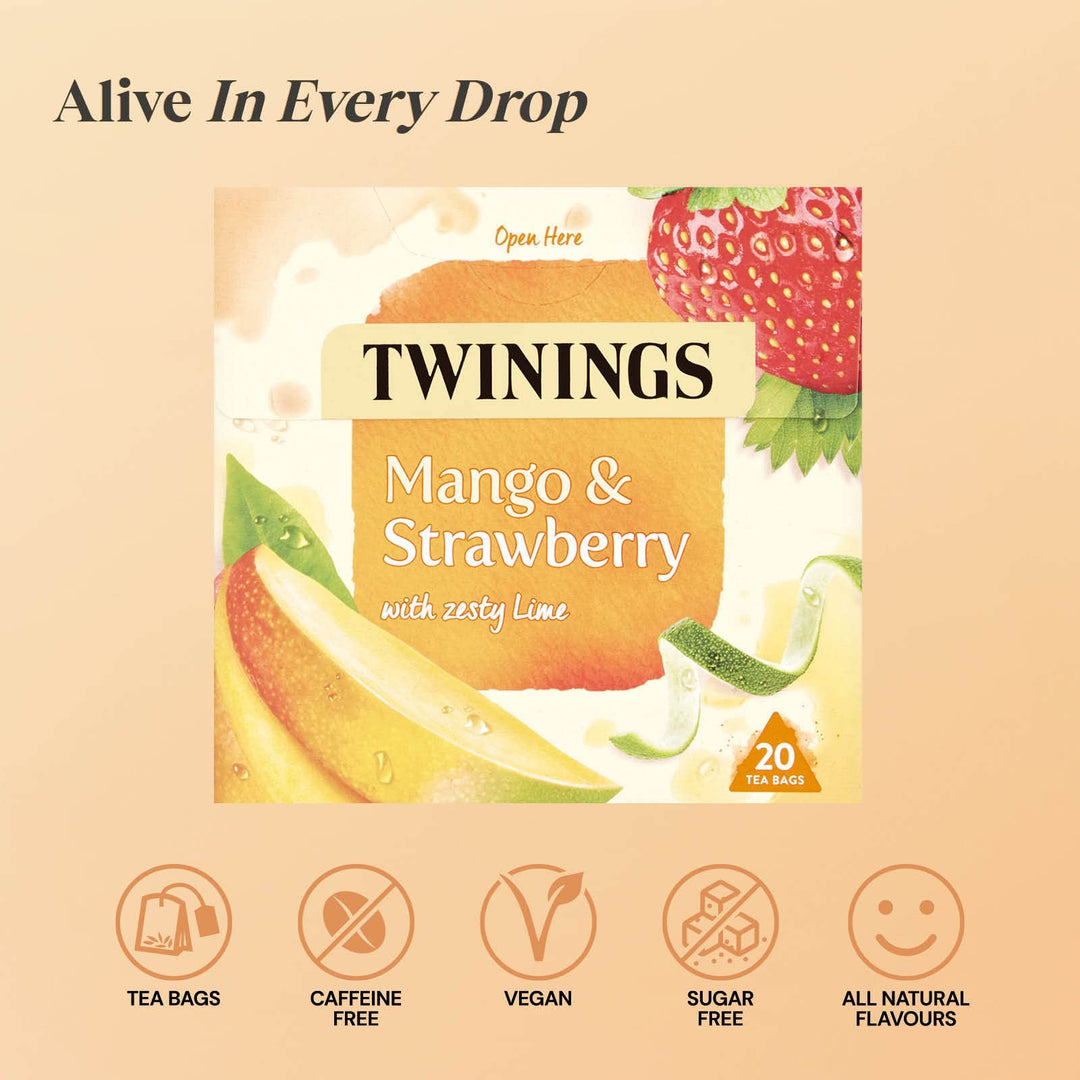 Twinings Mango Strawberry & Lime Fruit Tea 80 Bags (4 x 20) Caffeine Free