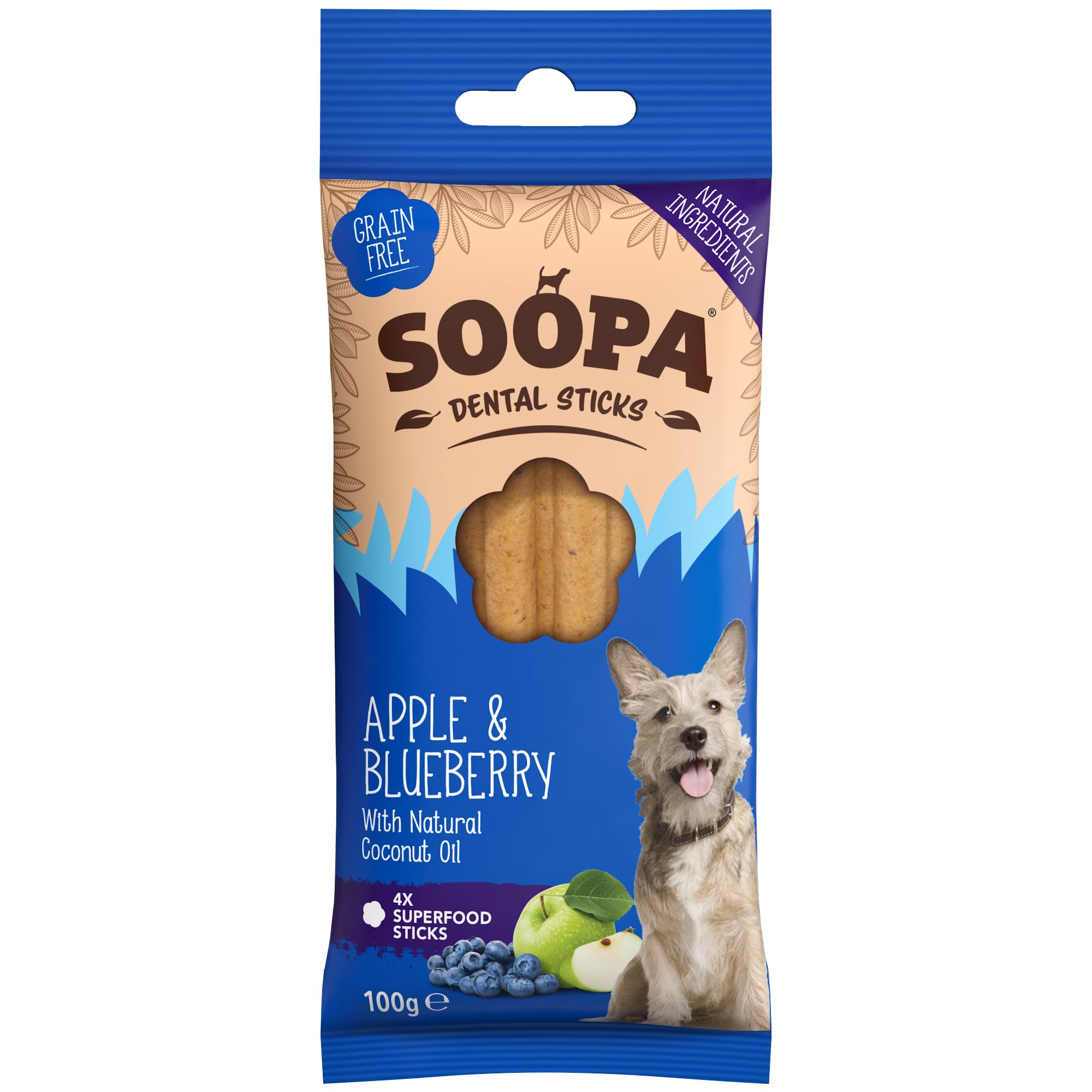 Soopa Apple & Blueberry Dental Sticks - All Natural | Low Fat | All Life Stages