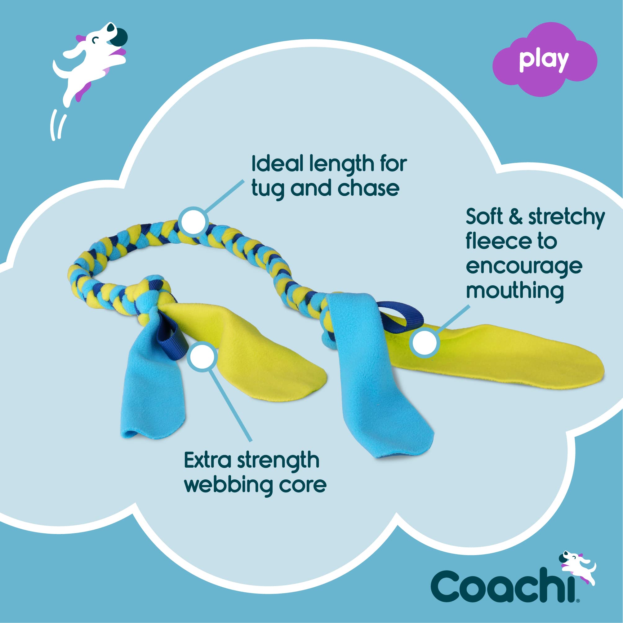 Coachi Tuggi Tug - Interactive Dog Toy for Tug of War & Training | Strong Polyester | Navy, Lime & Light Blue 3