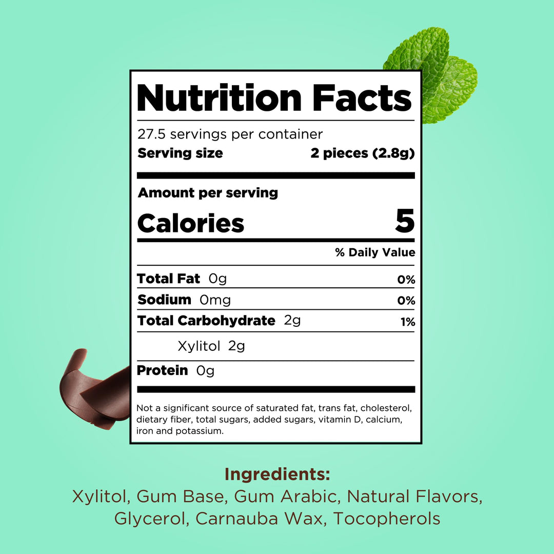 PUR - Natural Chocolate Mint Sugar-Free Chewing Gum (55 Pieces, Pack of 3)