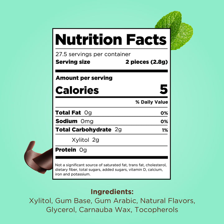 PUR - Natural Chocolate Mint Sugar-Free Chewing Gum (55 Pieces, Pack of 3)