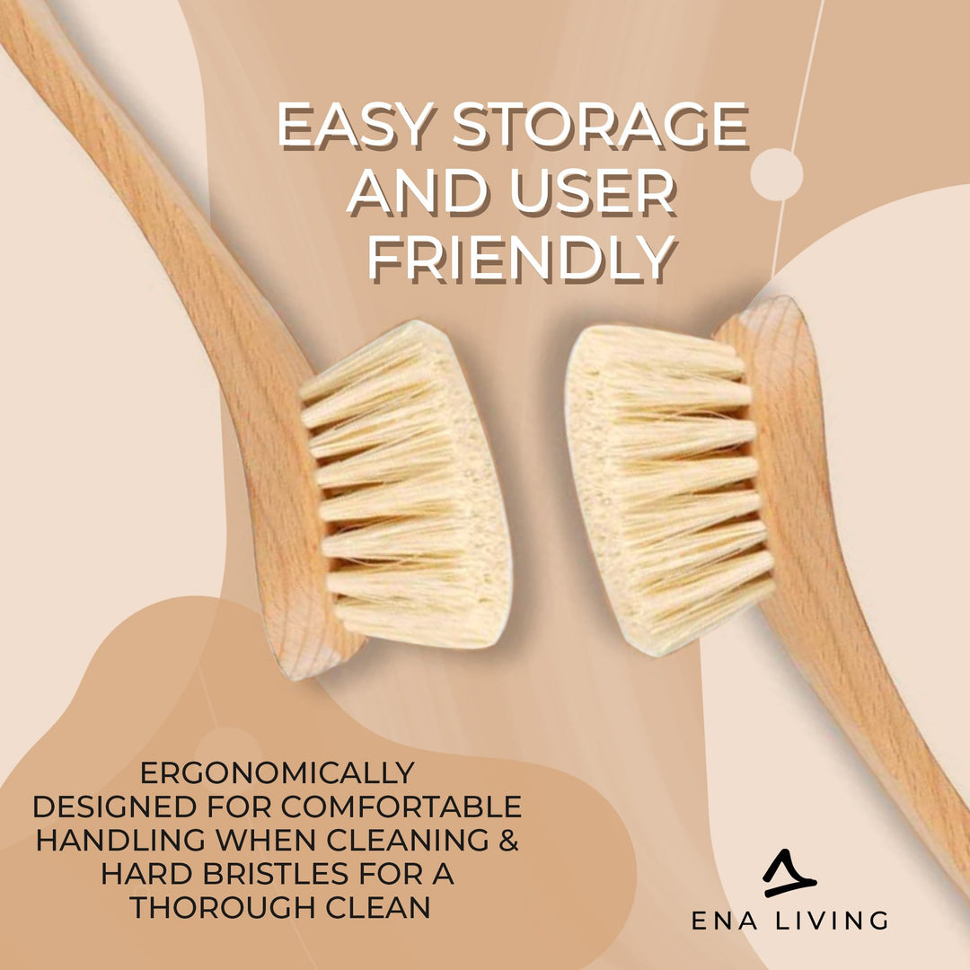ENA Living Wooden Dish Brush (26x4 cm) | FSC-Certified Beechwood with Horsehair Bristles