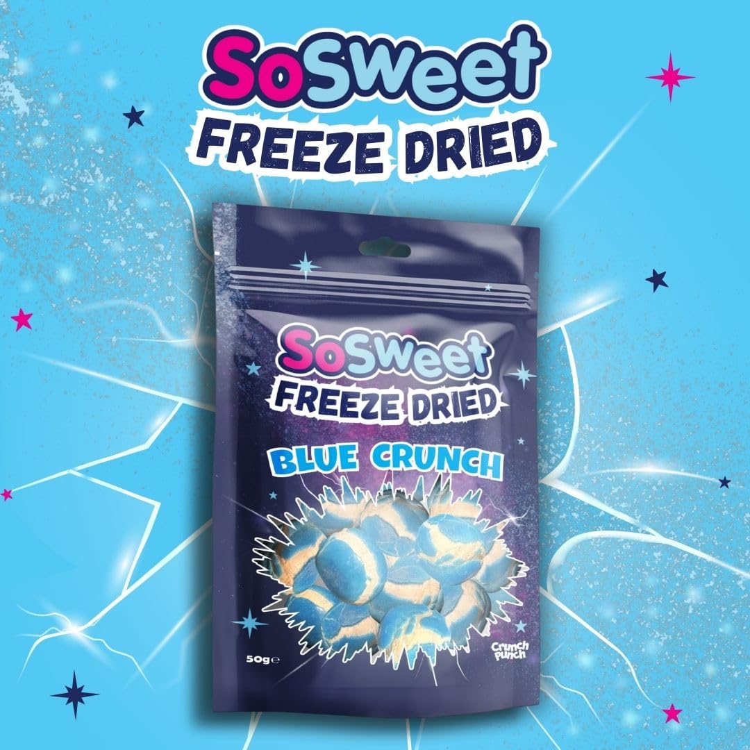 SoSweet Freeze Dried Sweets – Blue Crunch 50g | Intense Fruity Flavour | Crispy Airy Snack