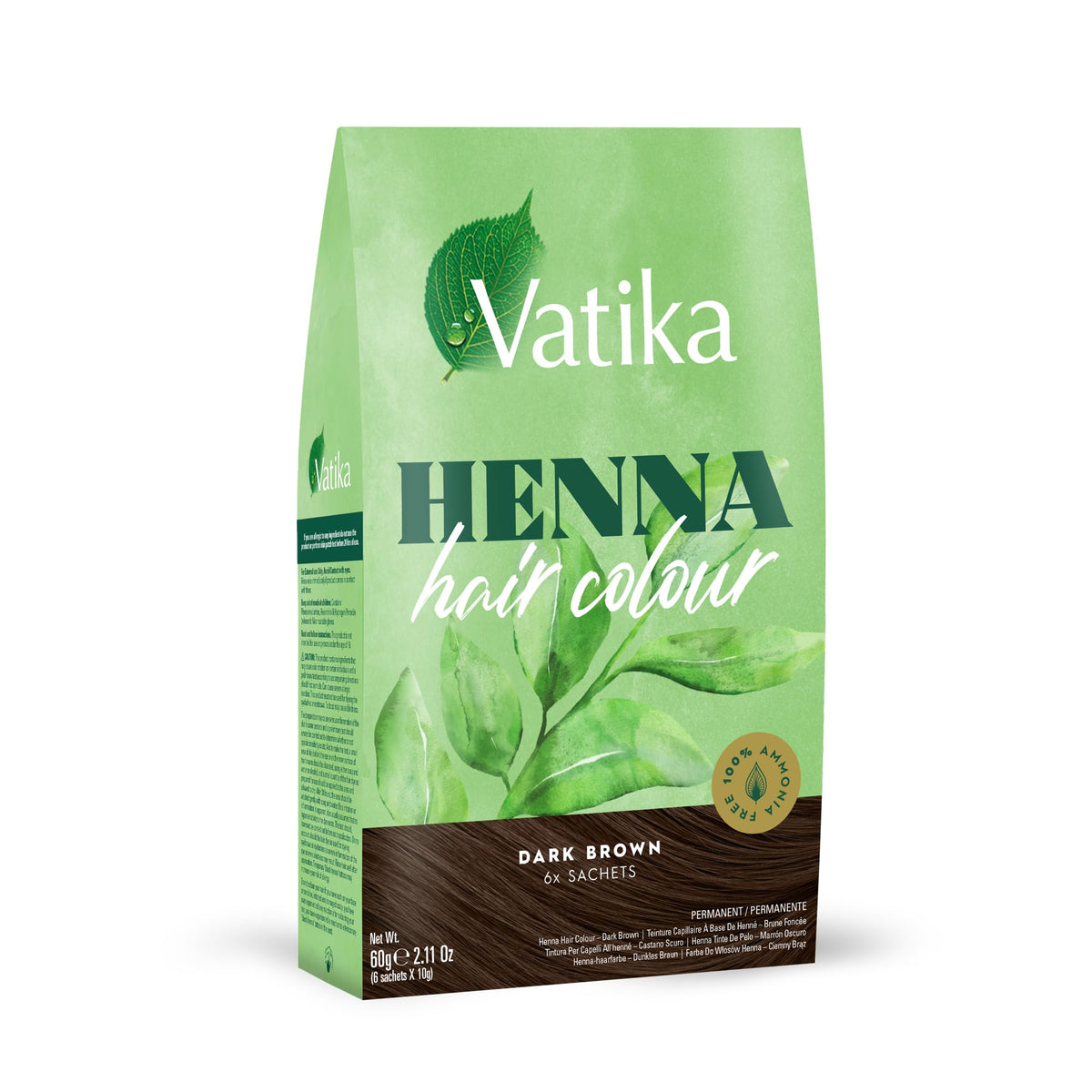 Vatika Naturals Henna Dark Brown Hair Colour - 60g (6 x 10g Sachets)