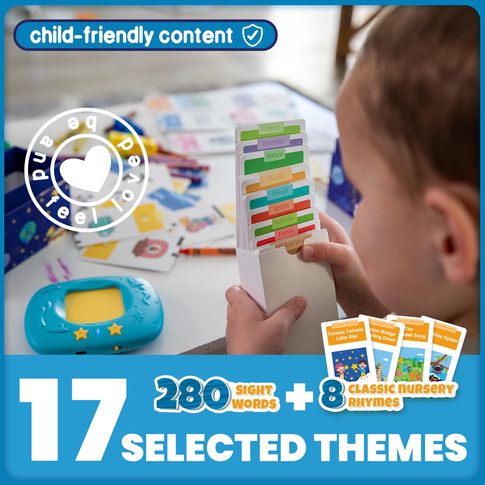 HOMESTEC Montessori Talking Flashcards - 280 Words & 8 Nursery Rhymes, Educational Toy for Toddlers 18M+ 5