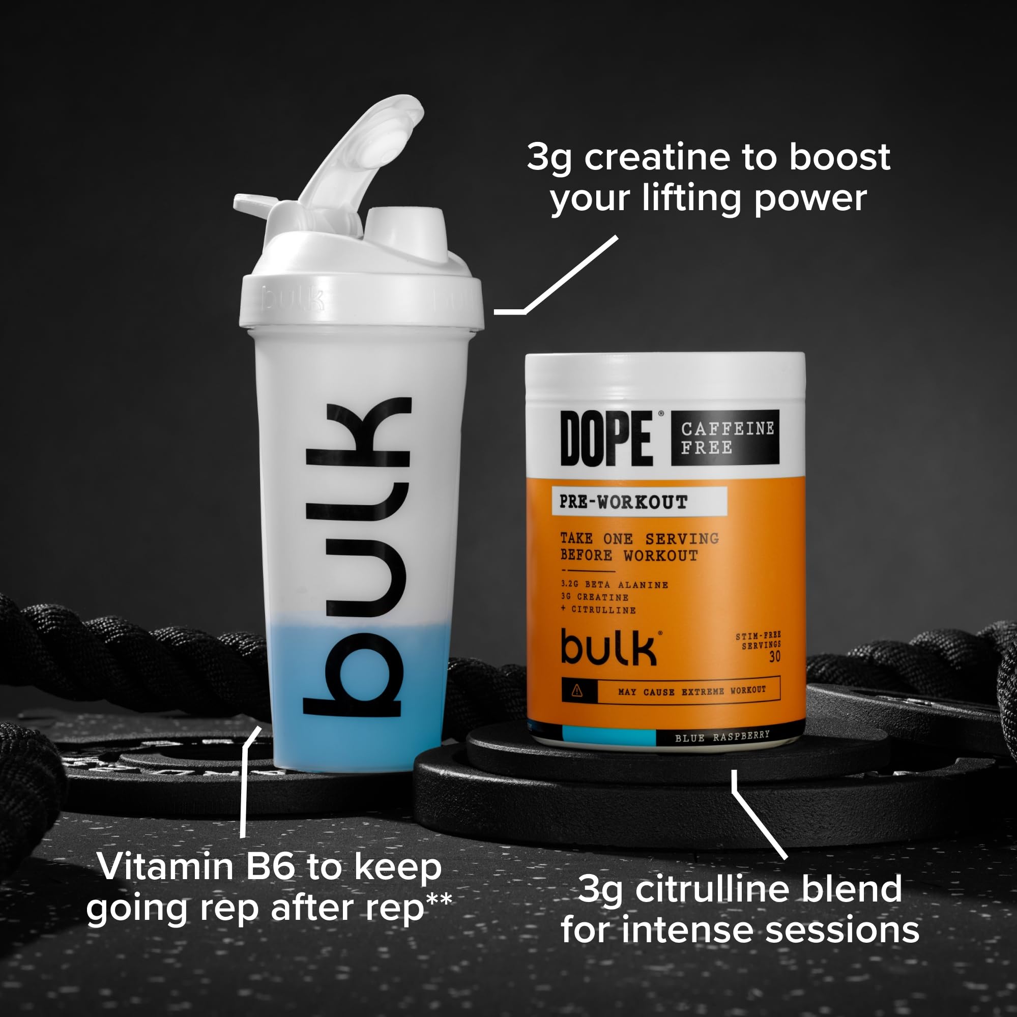 Bulk Dope Caffeine Free Pre-Workout Powder - Blue Raspberry | 510g | 30 Servings 6