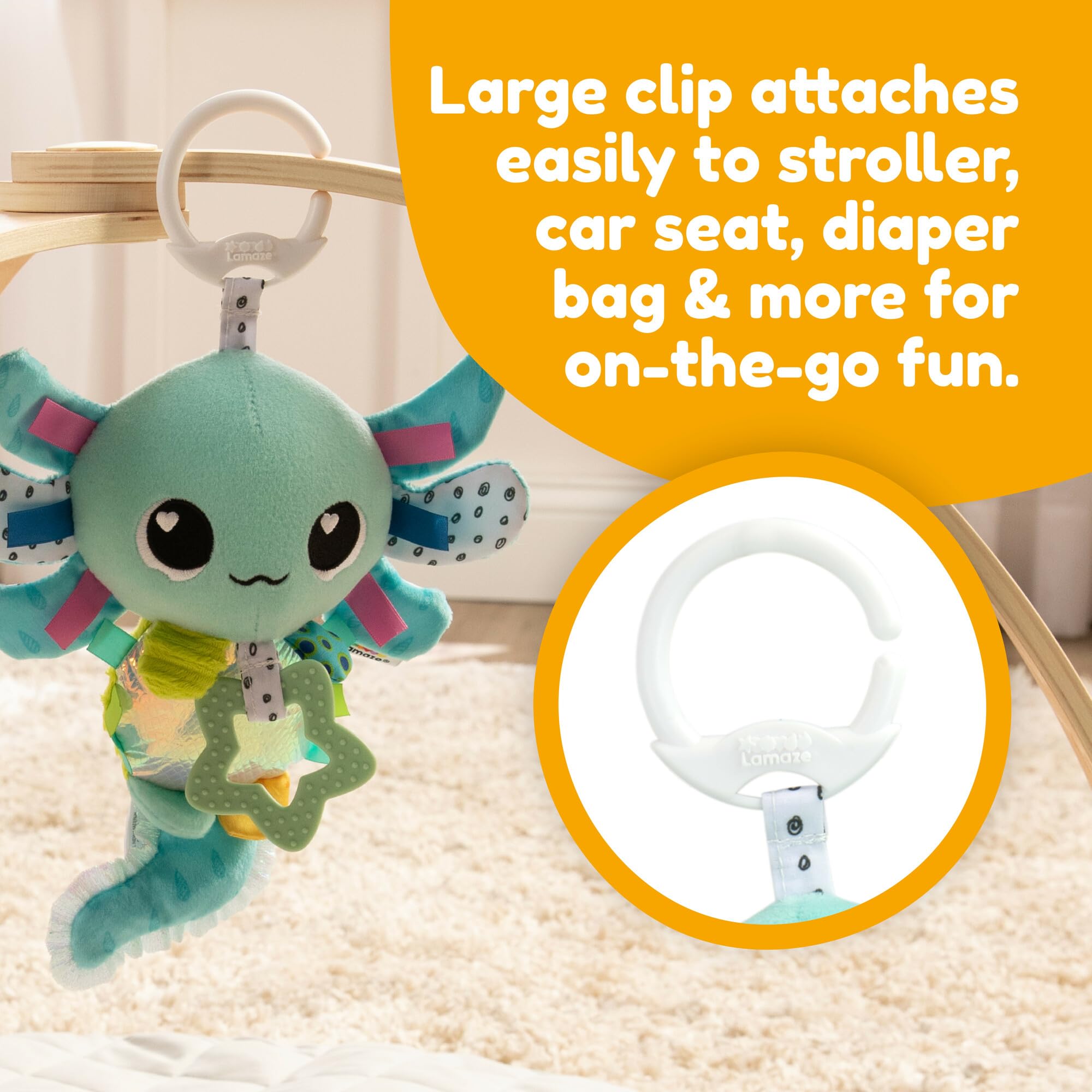 LAMAZE Alise the Axolotl Clip and Go Baby Pram Toy | Sensory Stimulation | Ages 0+ 5