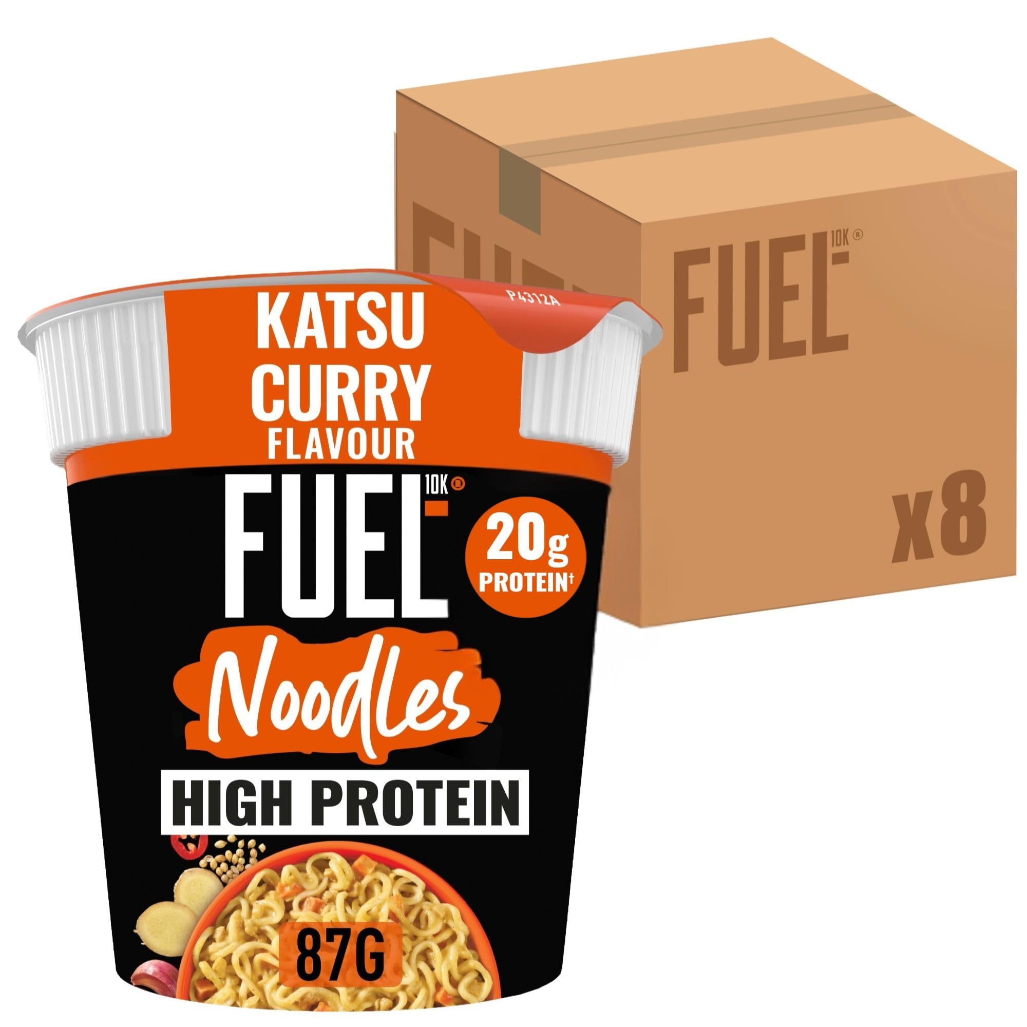 FUEL10K Katsu Curry High Protein Instant Noodles Pot - 20g Protein | Pack of 8 1