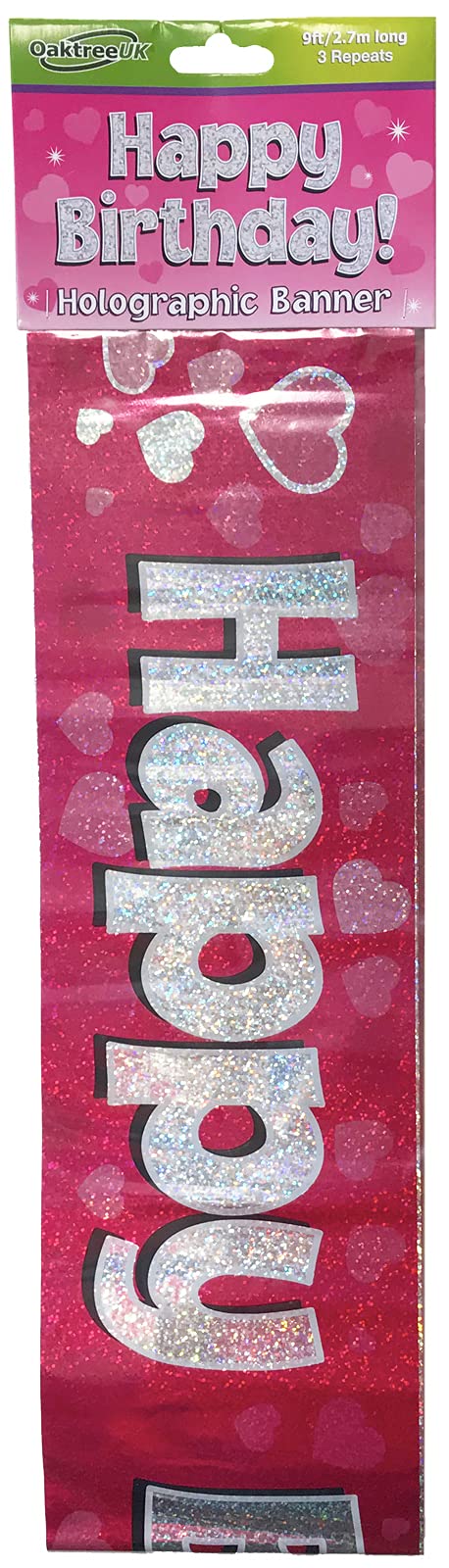 OakTree Happy Birthday Foil Holographic Banner - Pink, 9 ft (624320)