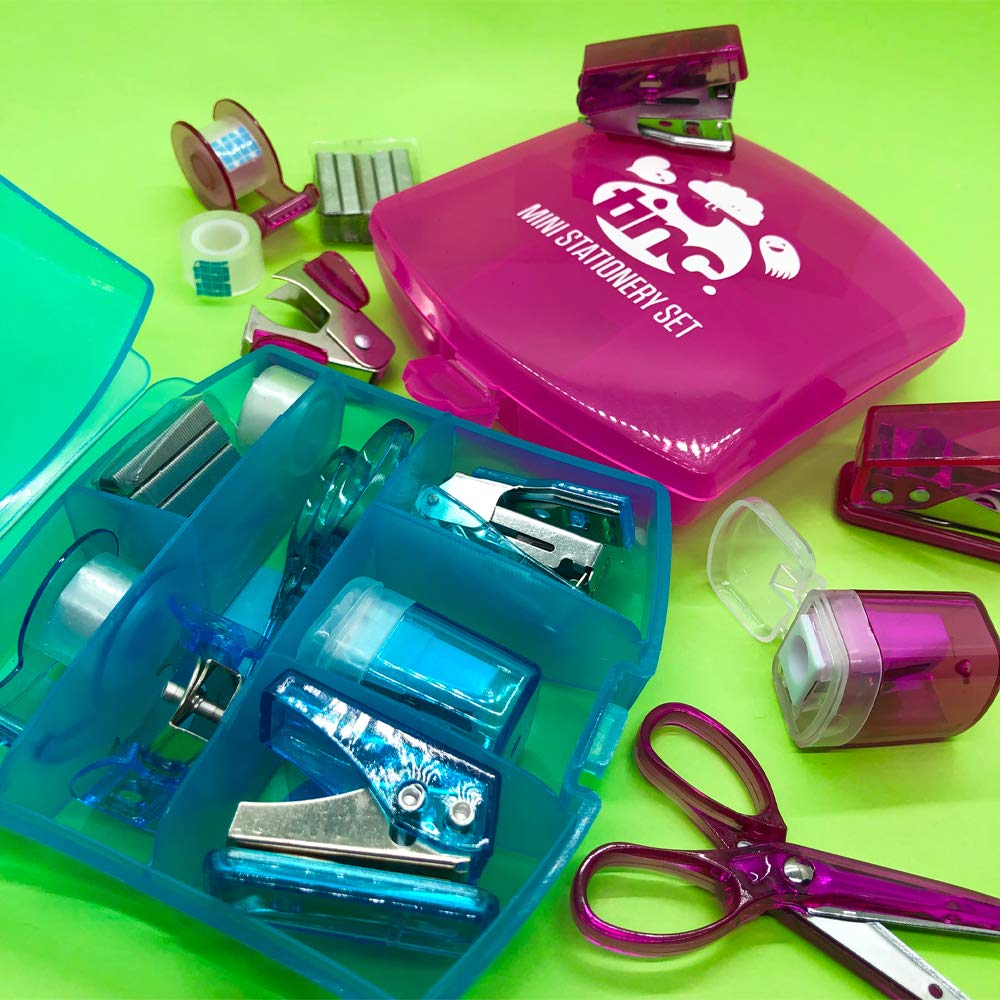 Tinc Mini Stationery Set - Pink | 6 Essentials in Handy Carry Box | Includes Tape & Staple Refills 2