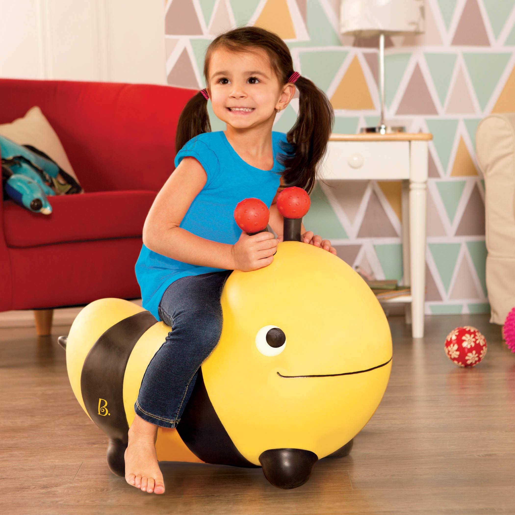 B. toys Inflatable Bee Bouncer Ride-On Toy with Air Pump for Toddlers 18 Months+ 5