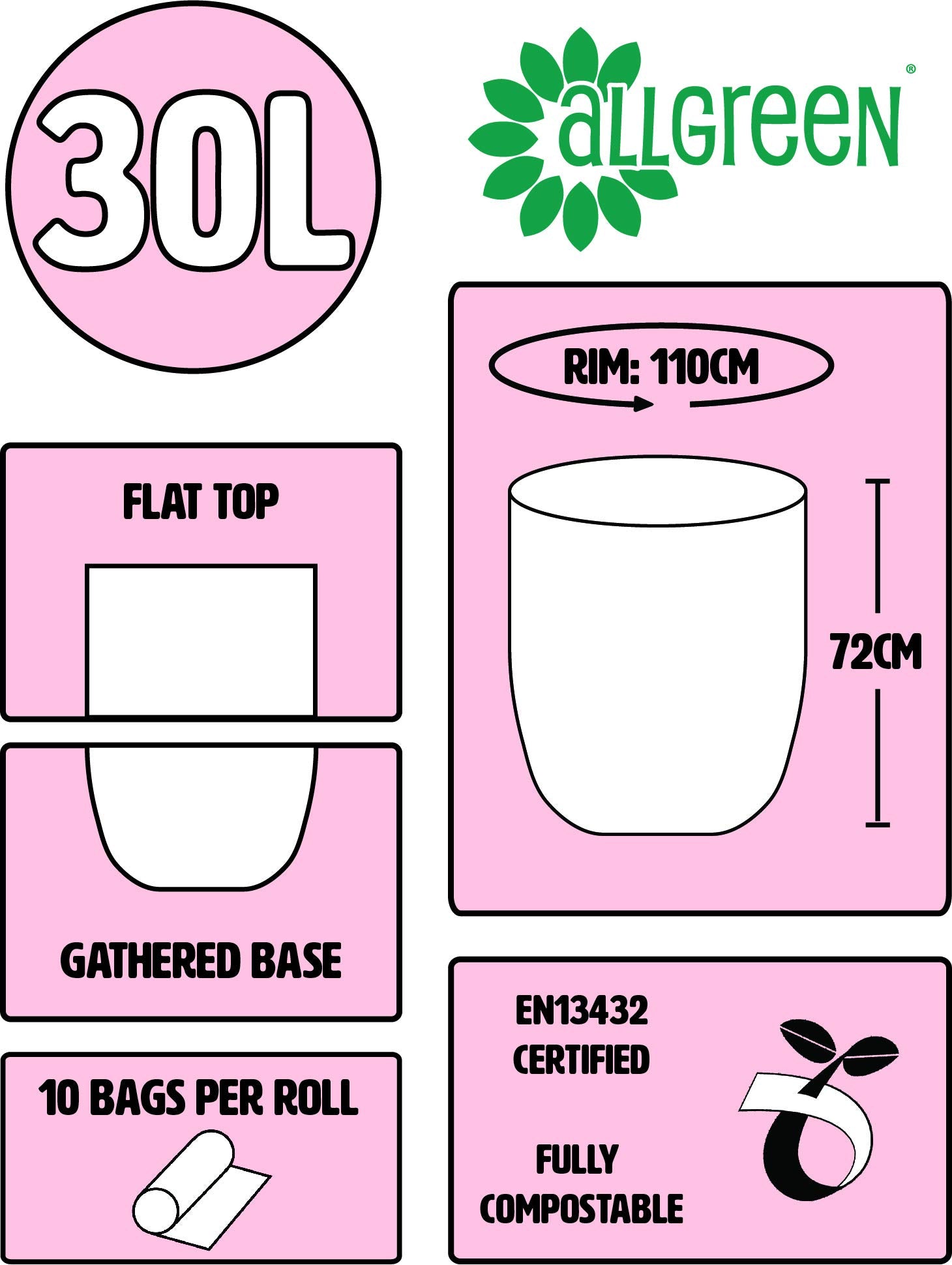 All-Green 30L Compostable Kerbside Caddy Liners - 3 Rolls (30 Bags) - EN 13432 Certified 4