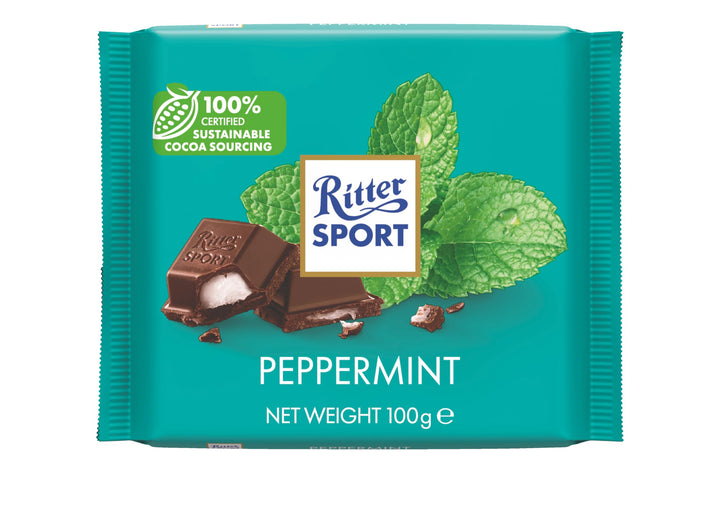 Ritter Sport - Peppermint Dark Chocolate Bar 100g, Case of 12