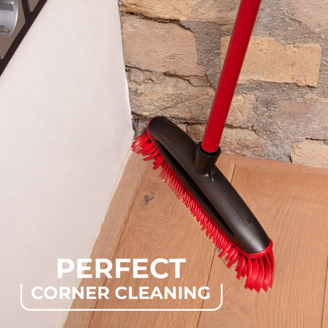Vileda Pet Pro Always Clean Broom - Rubber Broom for Pet Hair Removal, Angled Bristles for Corners, Easy Rinse Clean, Red