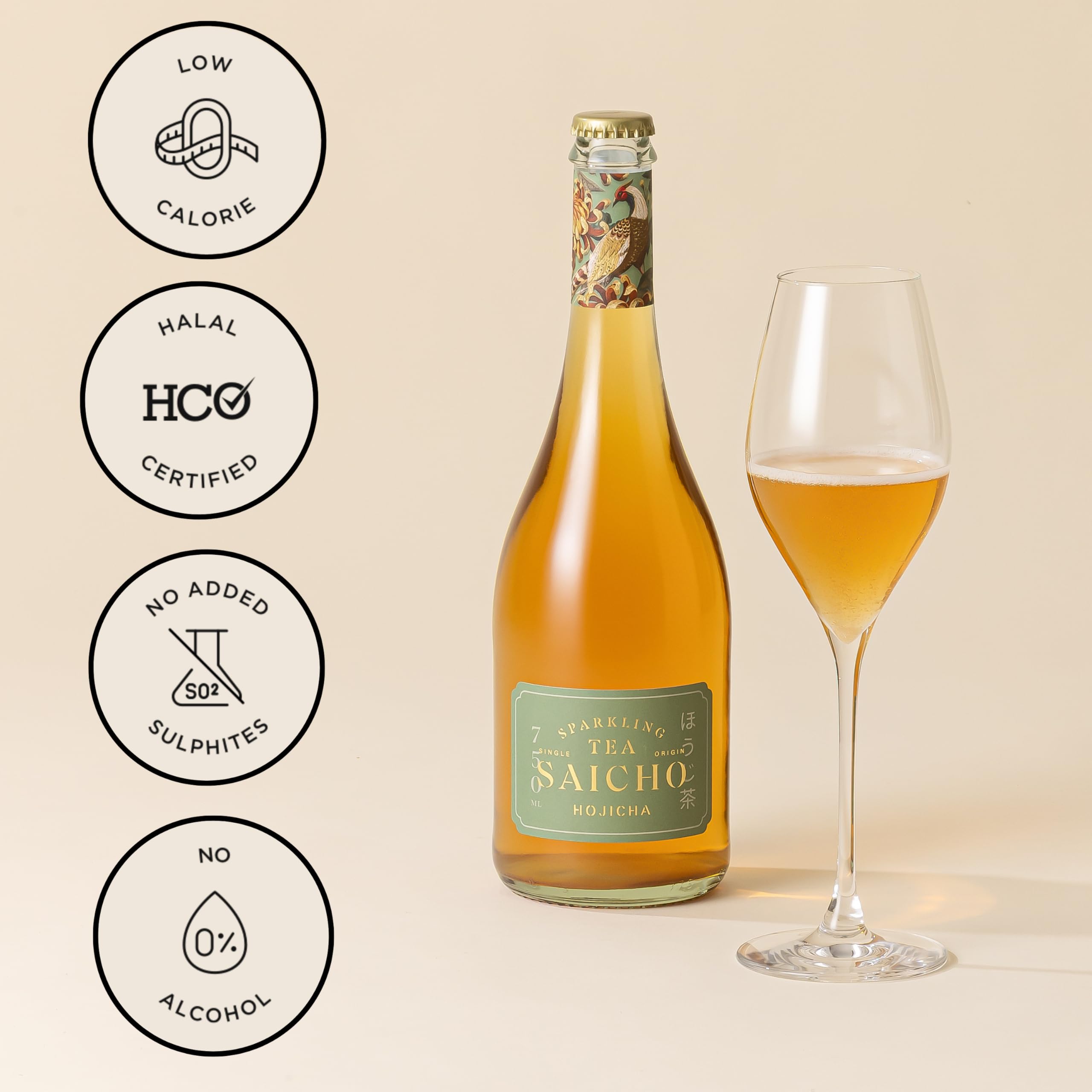SAICHO Luxurious Non-Alcoholic Hojicha Sparkling Tea - Low Calorie, Cold Brewed | 1 Count 2