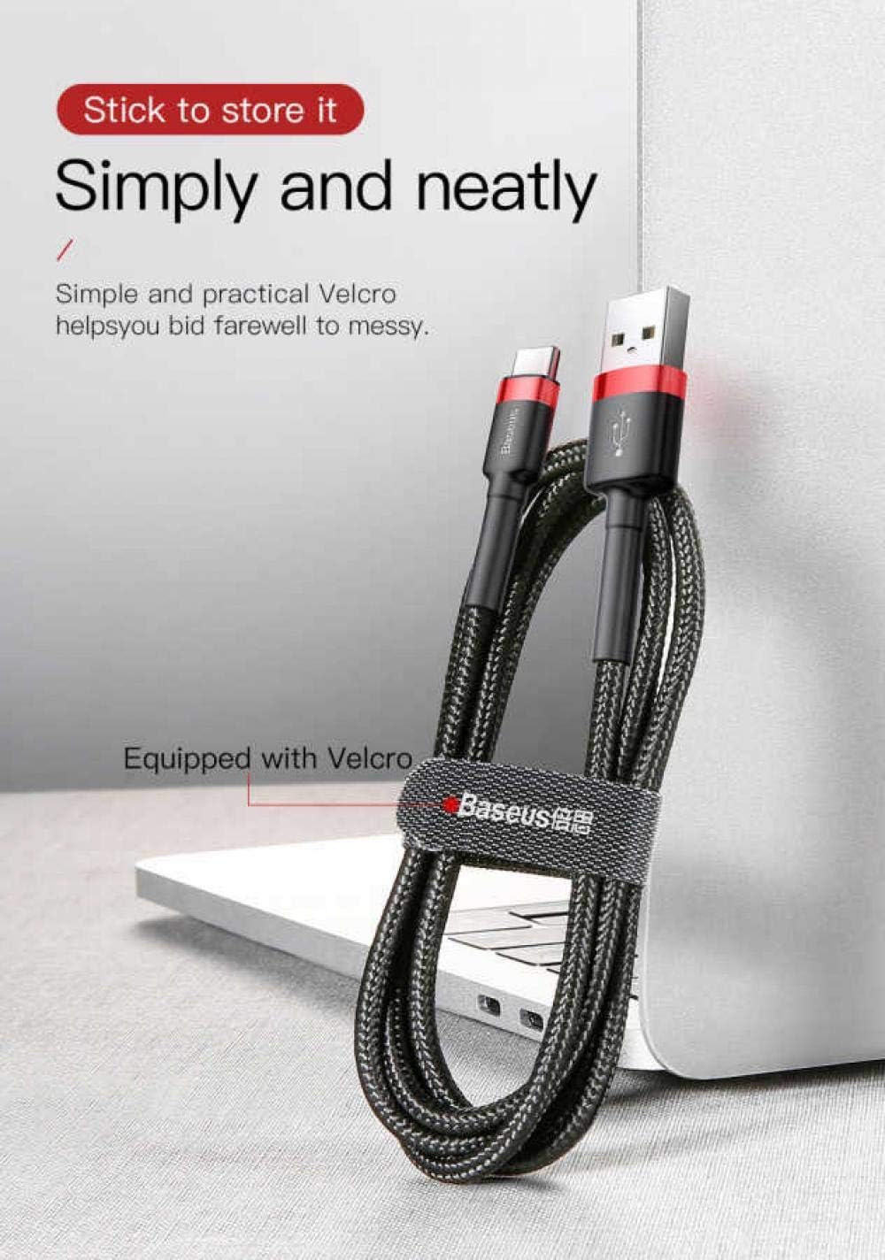 Baseus Cafule USB to USB-C Cable - 2A Fast Charging, 2m Length, Durable Red Cable