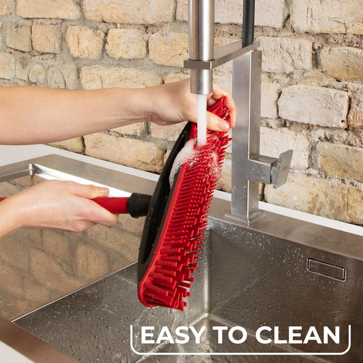 Vileda Pet Pro Always Clean Broom - Rubber Broom for Pet Hair Removal, Angled Bristles for Corners, Easy Rinse Clean, Red