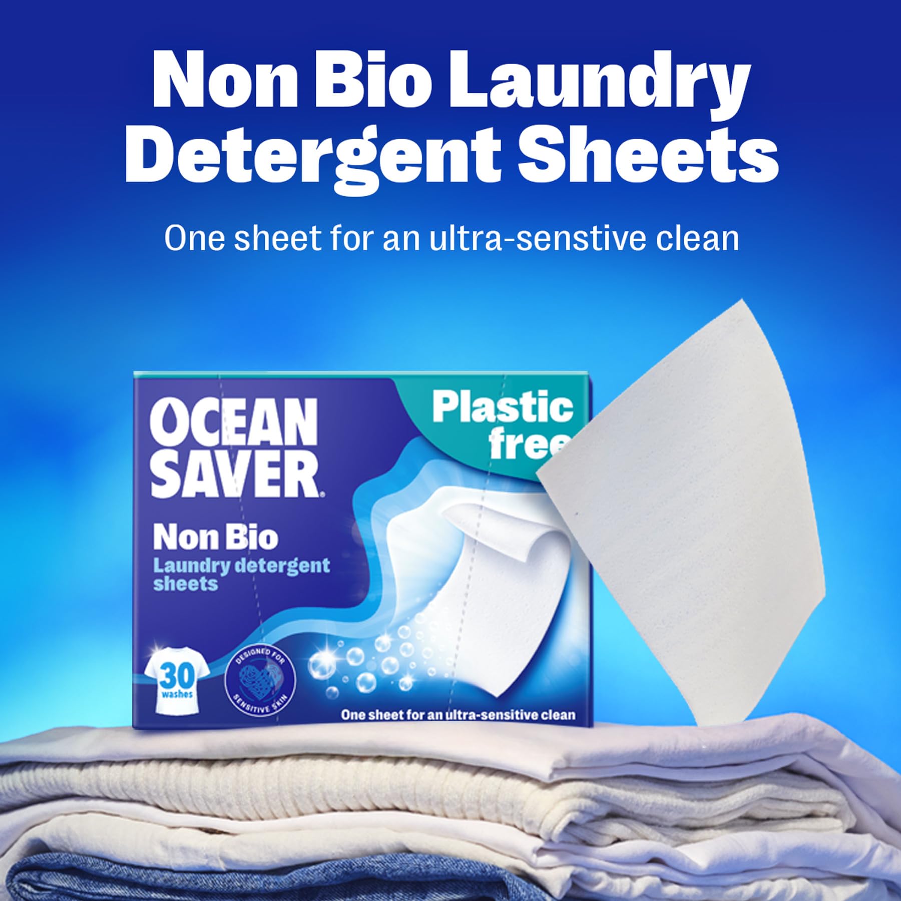 OceanSaver - Eco Laundry Detergent Sheets Non-Bio | 30 Washes, Plastic-Free, Biodegradable 4