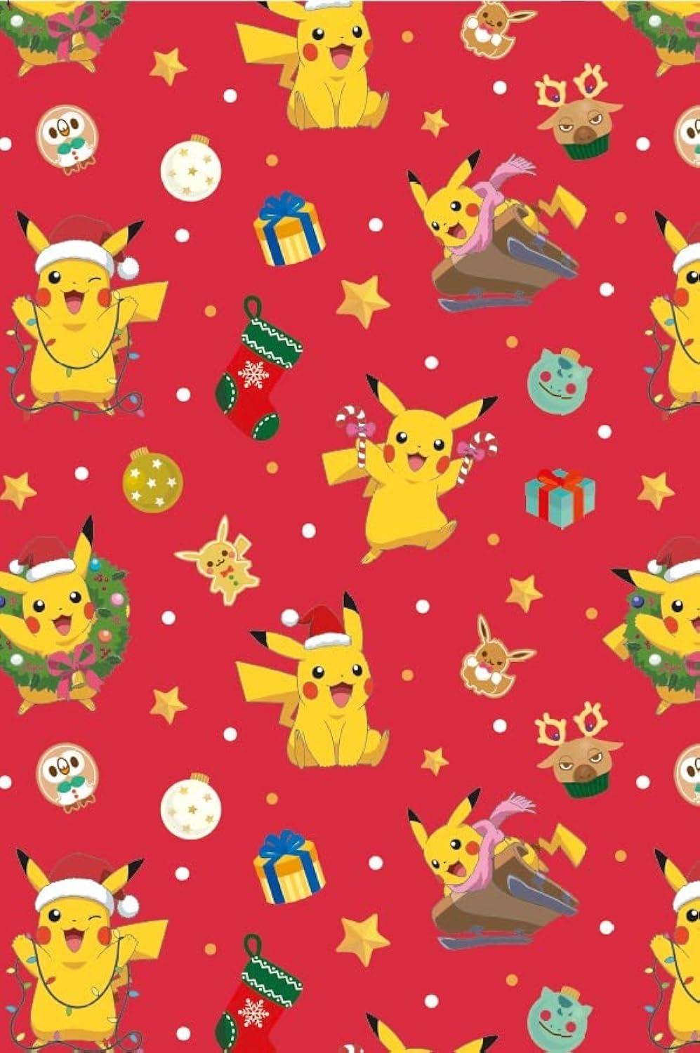Danilo Promotions Pokemon Christmas Wrapping Paper - 4 Sheets | Pikachu Design | 70cm x 50cm