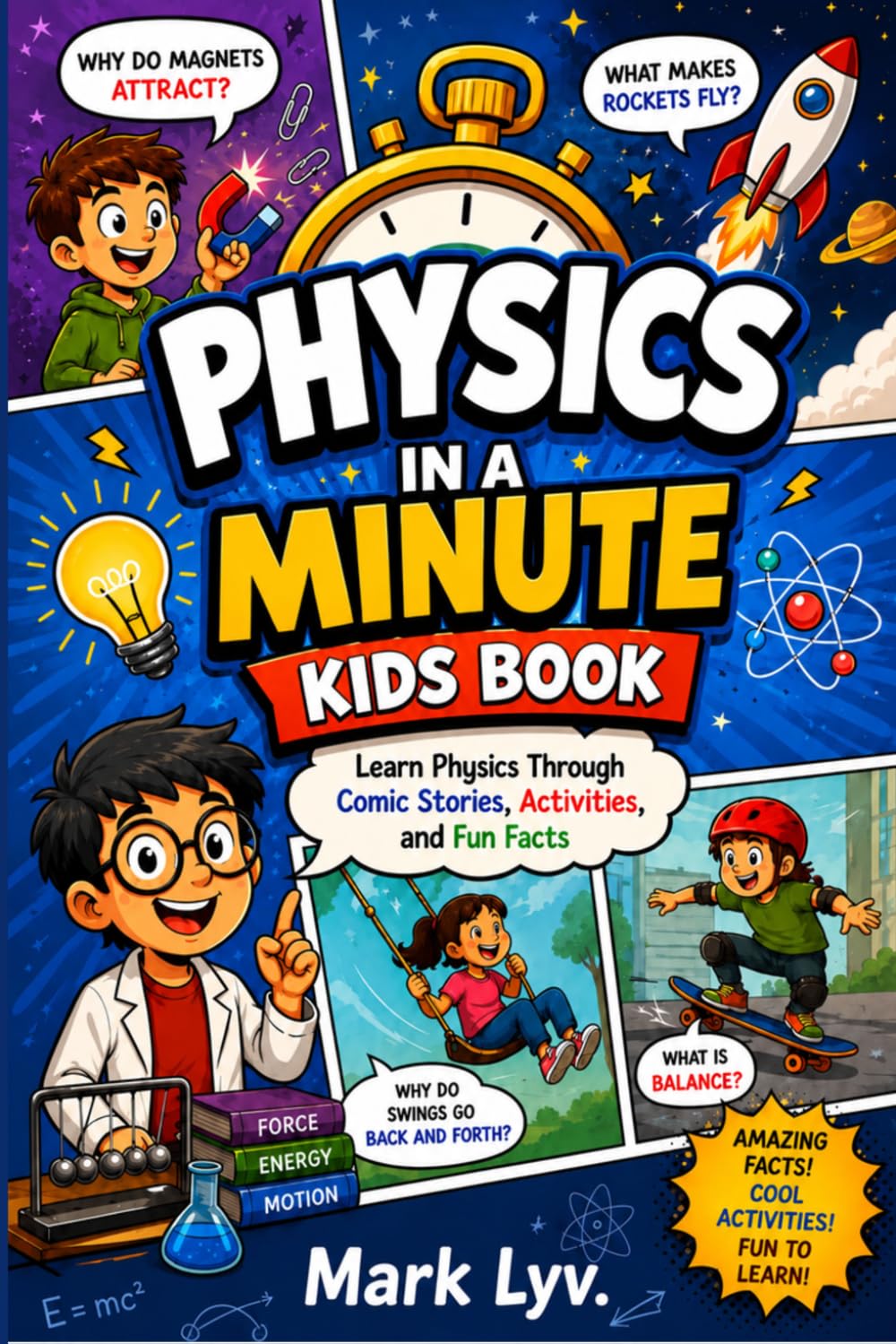 Physics in a Minute Kids Book by Mark Lyv | Comic Stories, Fun Activities, Paperback
