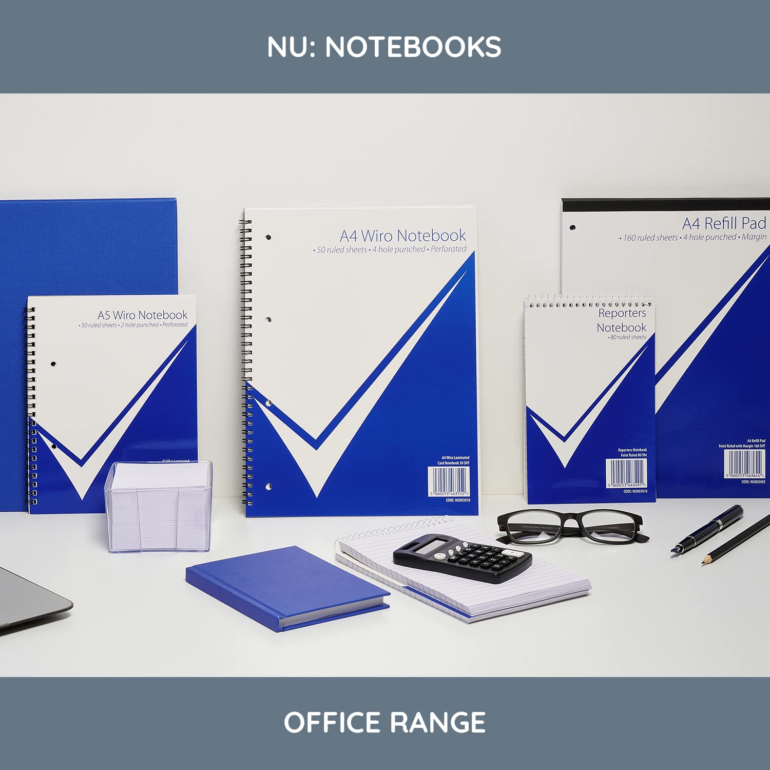 nu: Office Value A4 Hardback Casebound Composition Notebook | Feint Ruled | Blue 6
