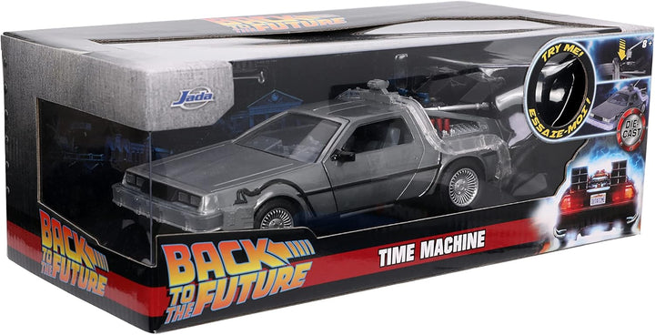 Jada Toys Time Machine Back to The Future 1:24 Scale Die-Cast Vehicle - Silver, LED Light, Ages 8+