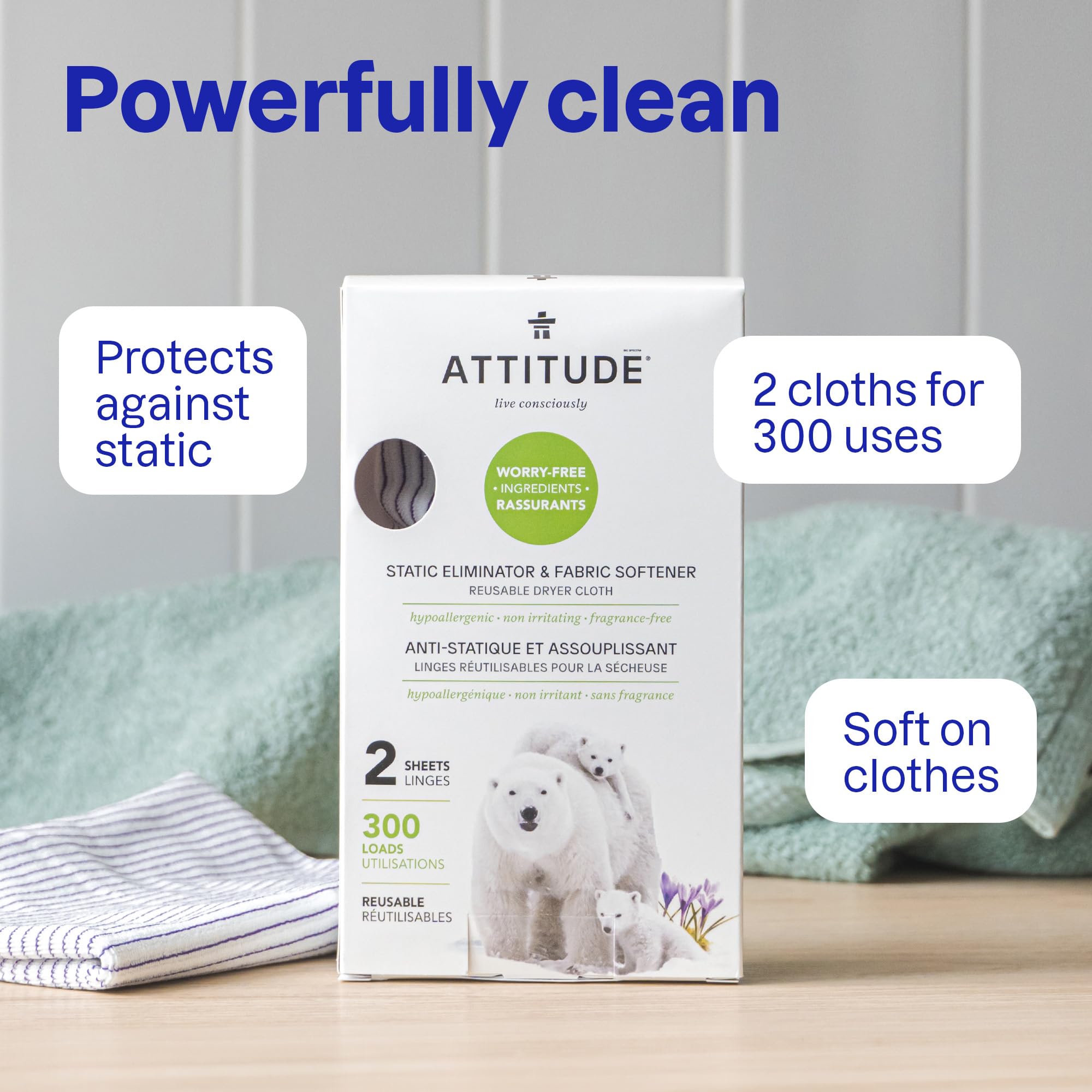 ATTITUDE Reusable Dryer Sheets - Static Eliminator & Fabric Softener 2