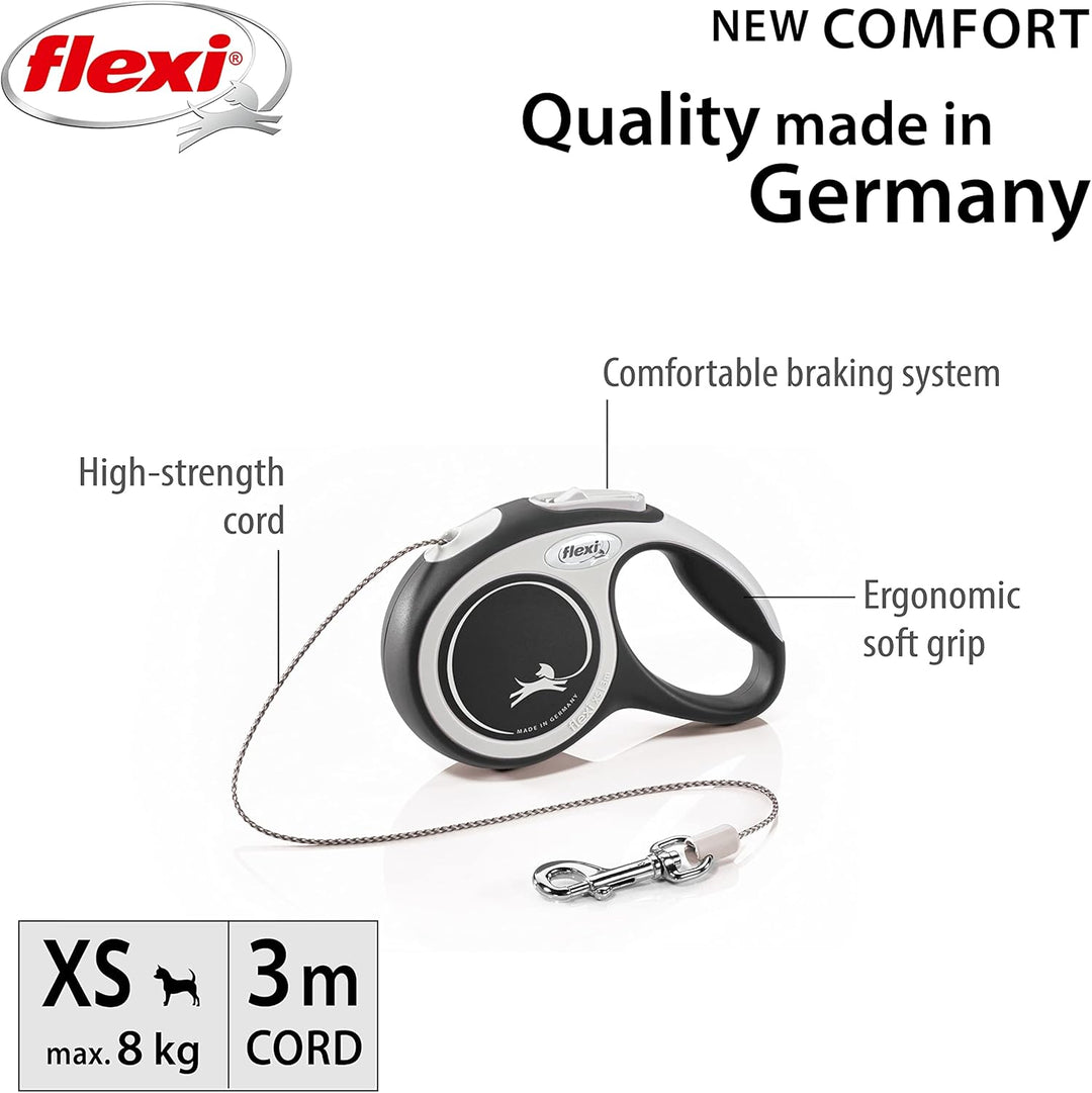 Flexi New Comfort Cord Grey & Black Extra Small 3m Retractable Dog Leash