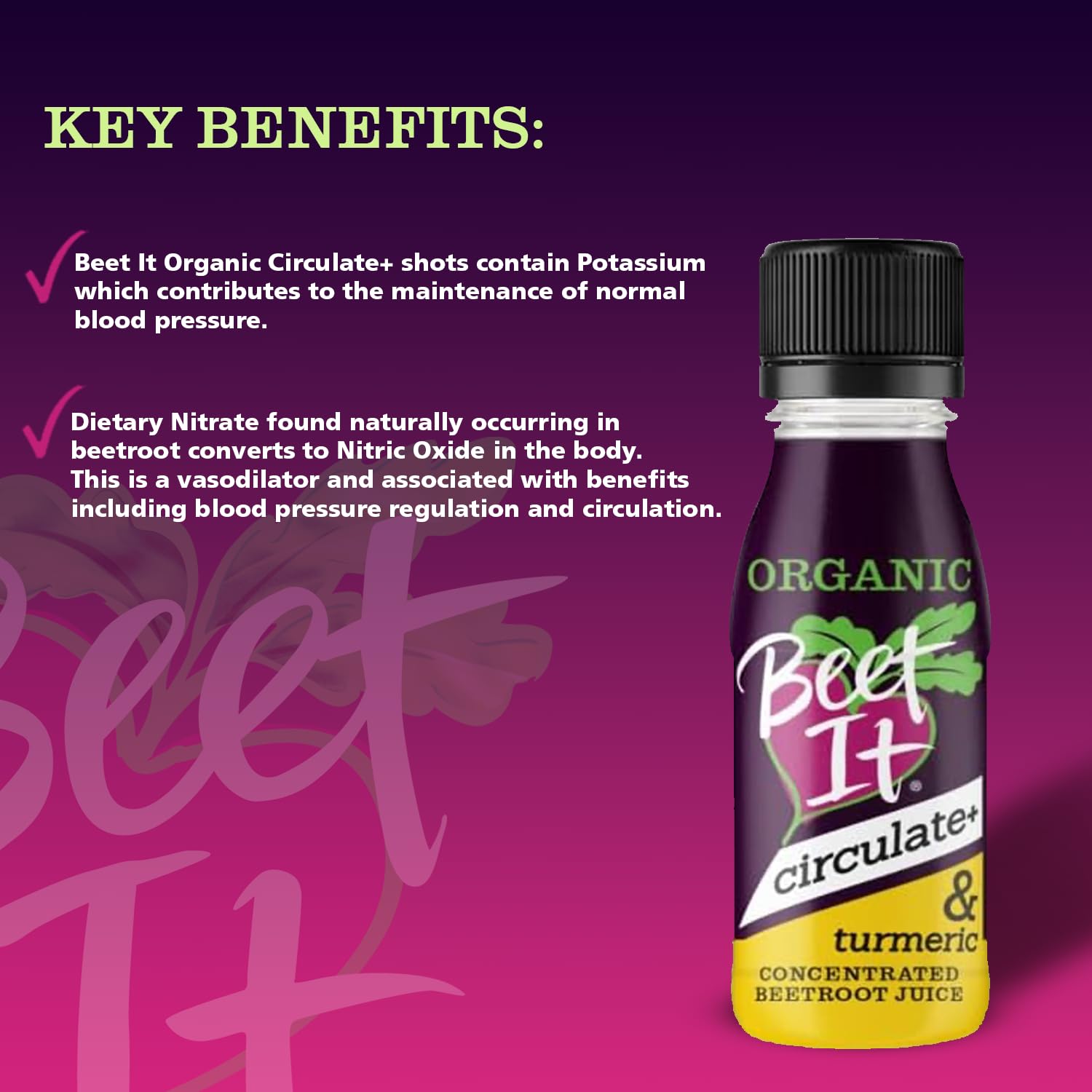 BEET IT Organic Turmeric Circulate+ Shot – 15 x 70ml, Natural Beetroot & Turmeric