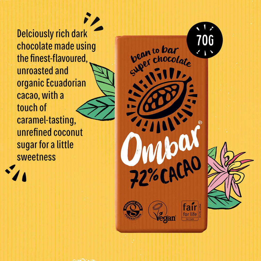 Ombar 72% Dark Chocolate Bar - Organic Fair Trade Vegan Chocolate