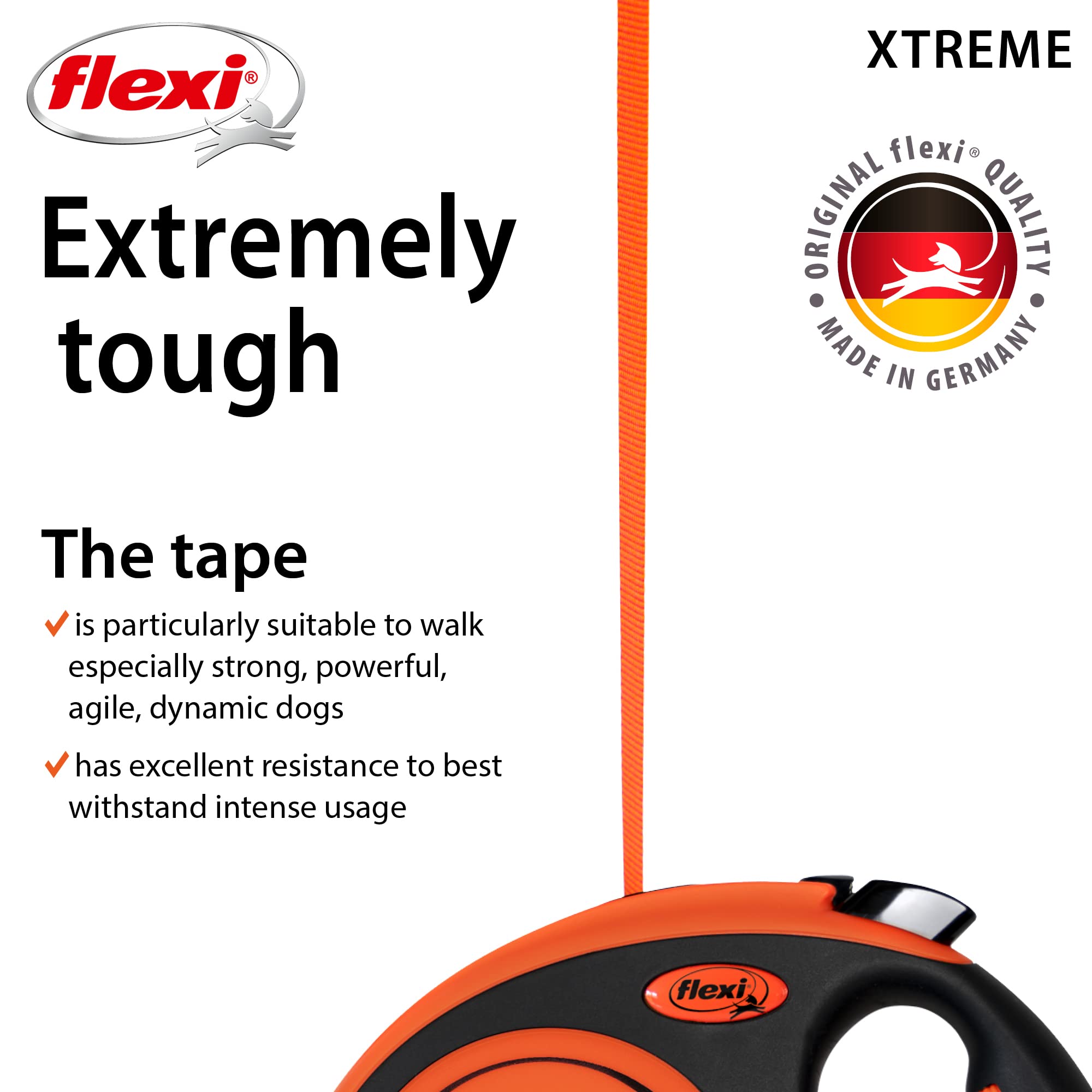 flexi Xtreme S Retractable Dog Lead Tape Orange/Black | 5m Length | Up to 20kg/44lb 3