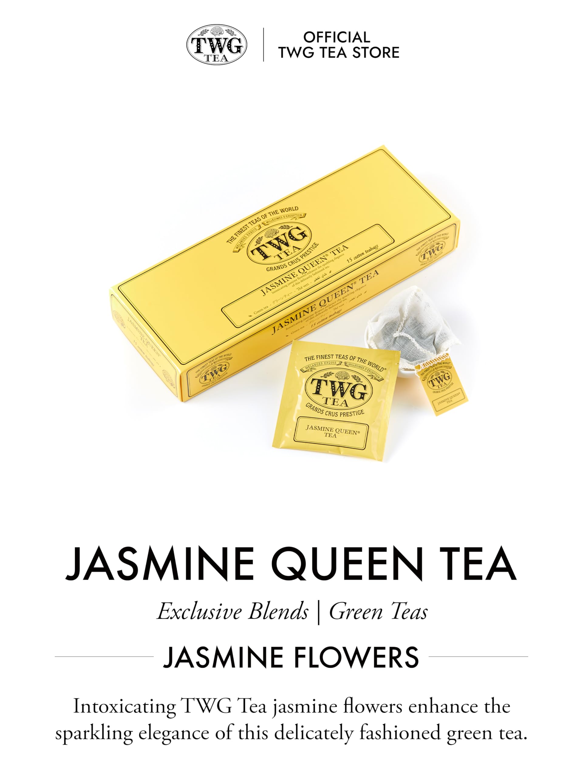 TWG Tea - Jasmine Queen Tea | Green Tea with Sweet Lemon & Rose | 15 Hand-Sewn Cotton Teabags | Gift Set 8