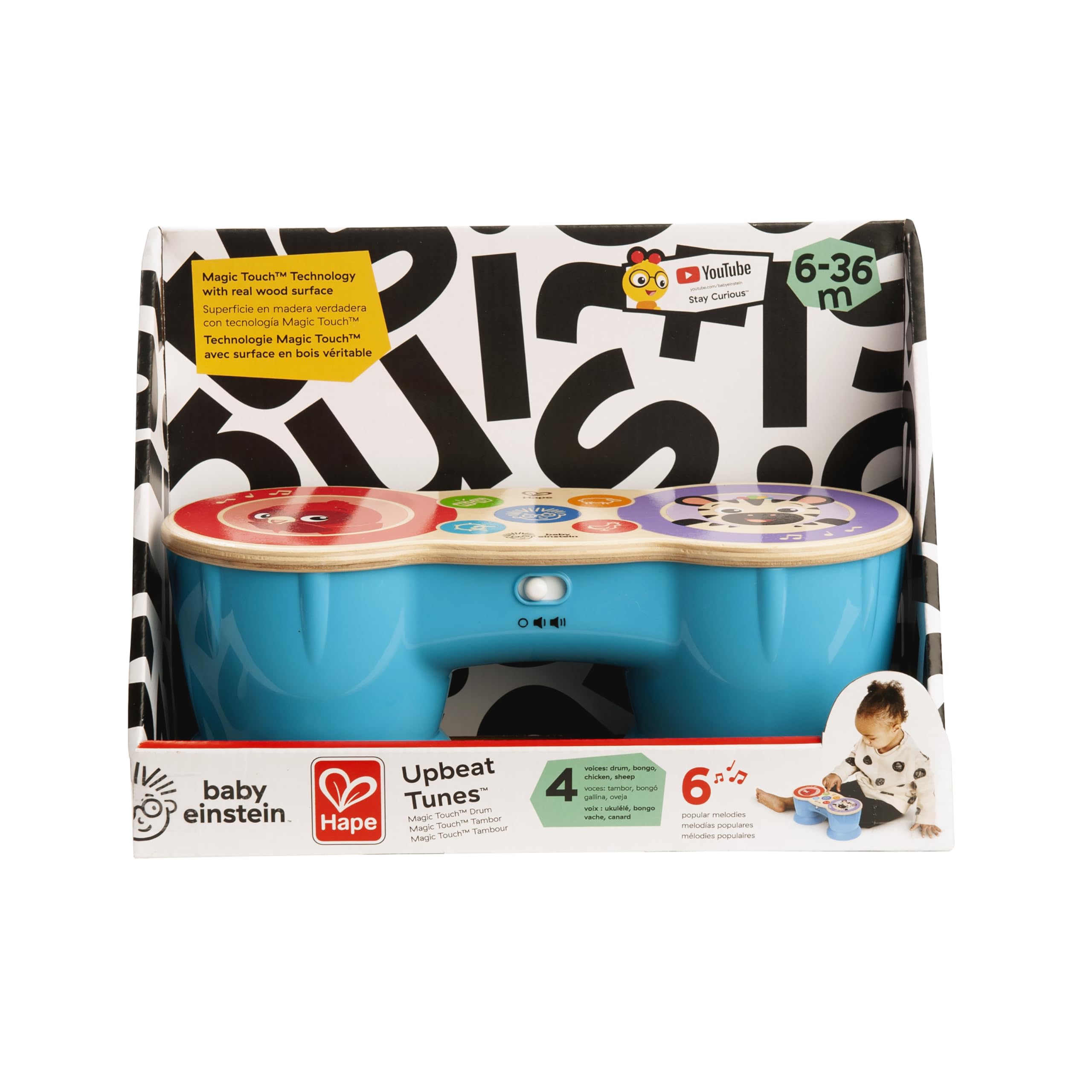 Baby Einstein Upbeat Tunes Magic Touch Drum - Wooden Musical Toy for Toddlers 6-36 Months 6