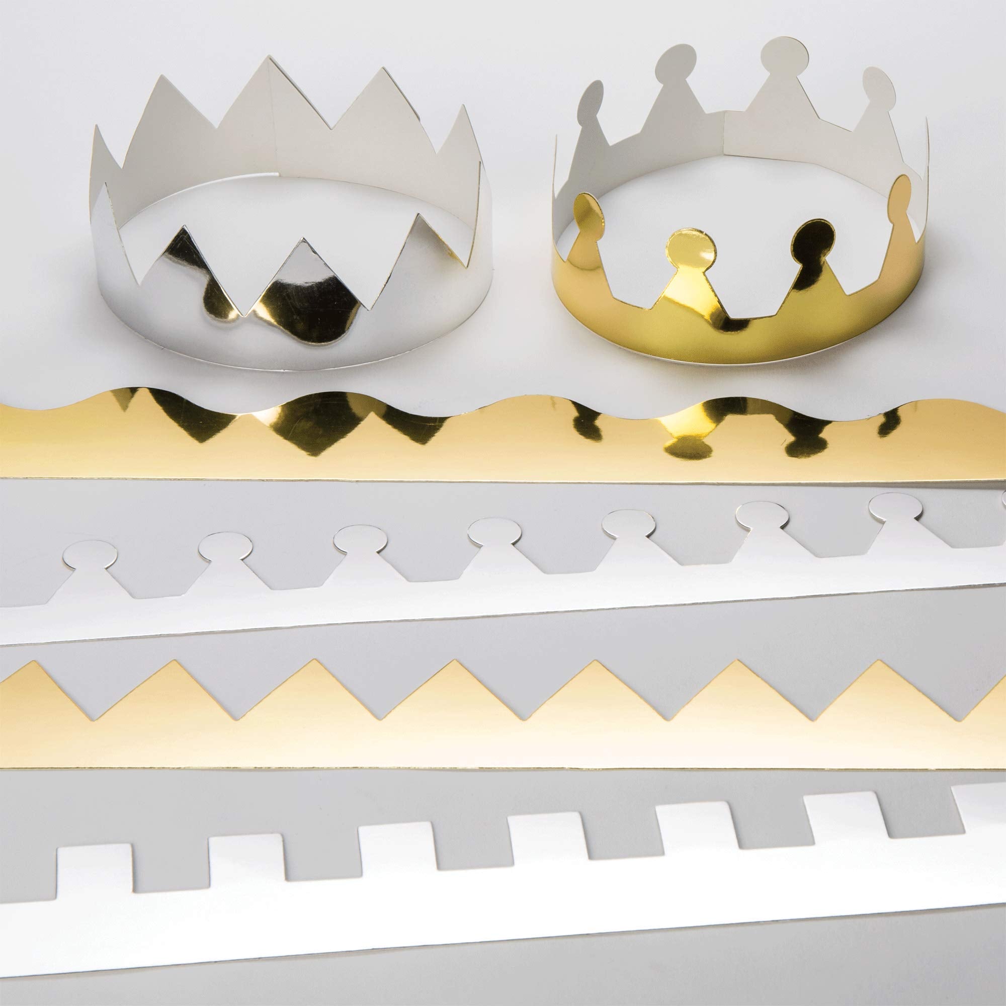 Baker Ross EV299 Metallic Card Crowns - Pack of 12 | Adjustable 57cm | Gold & Silver