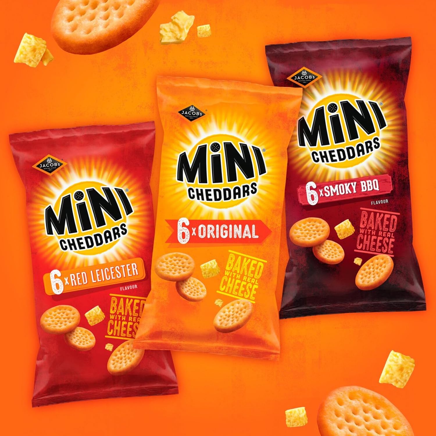 Jacob's Mini Cheddars Red Leicester Flavour Multipack Crisps, Oven-Baked with Real Cheese 4