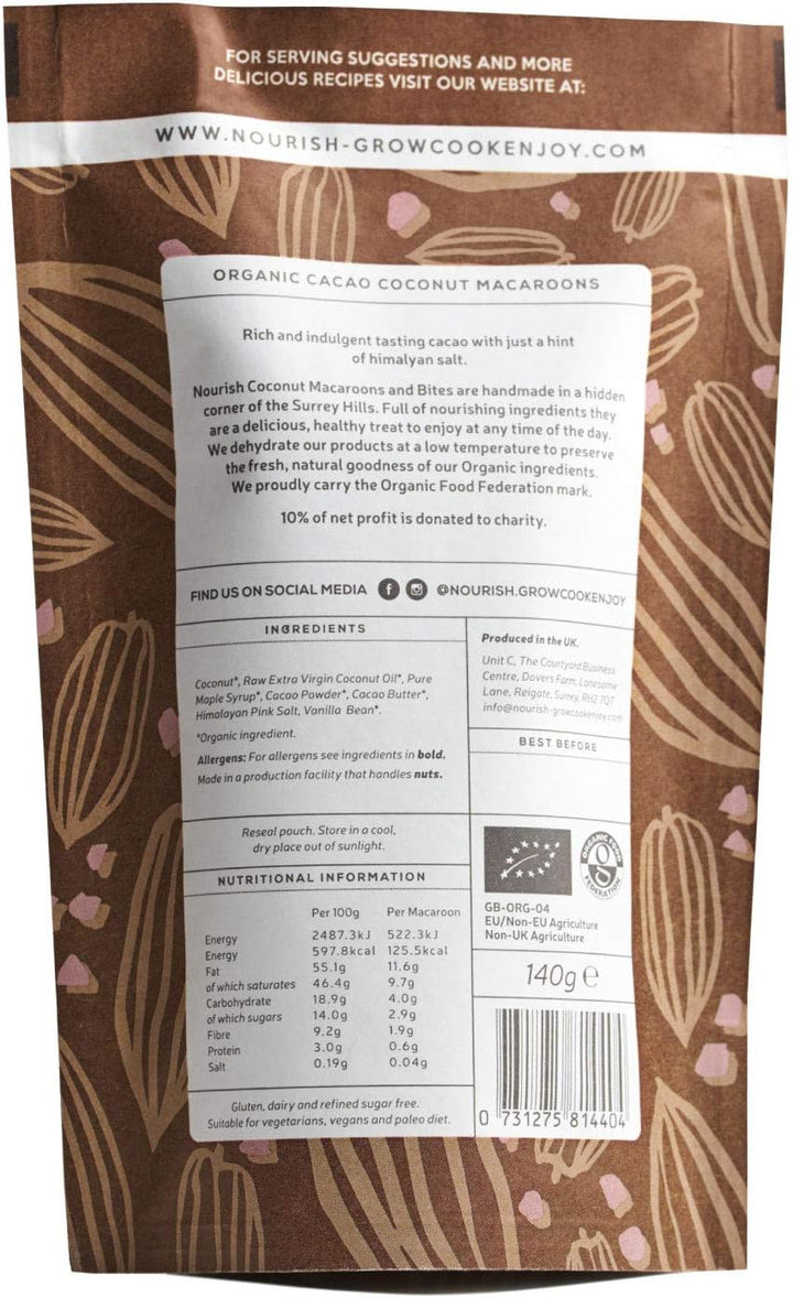 Nourish Organic Cacao Coconut Macaroons - Vegan, Gluten Free, Keto Snack