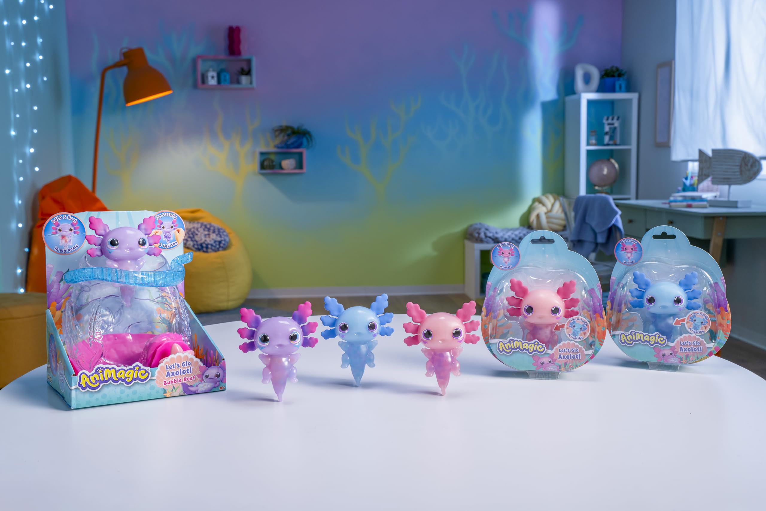Animagic Let's Glo Axolotl Bubble Reef - Interactive Light-Up Electronic Aquarium Playset 2