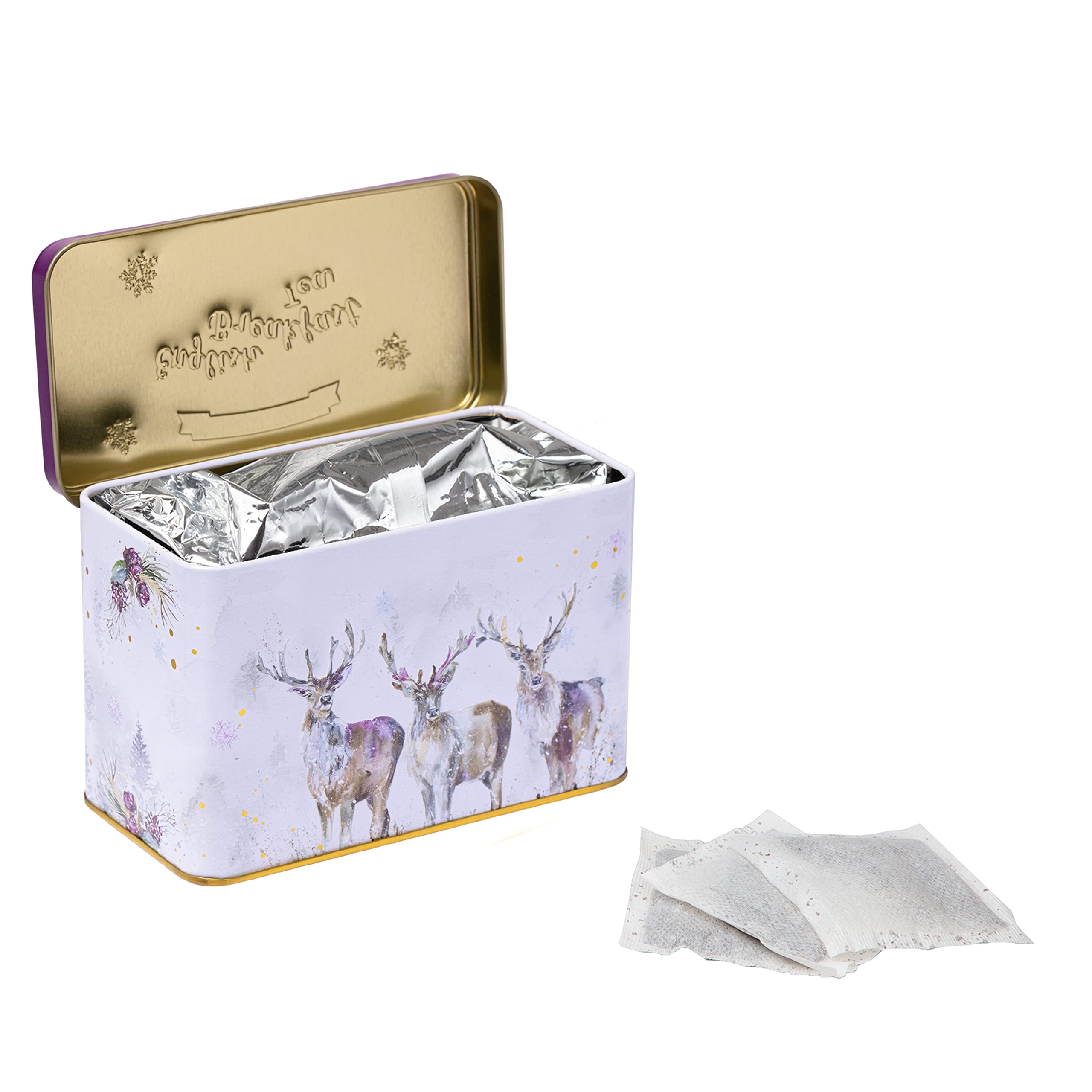 New English Teas Christmas Stag Tea Tin with 40 English Breakfast Teabags